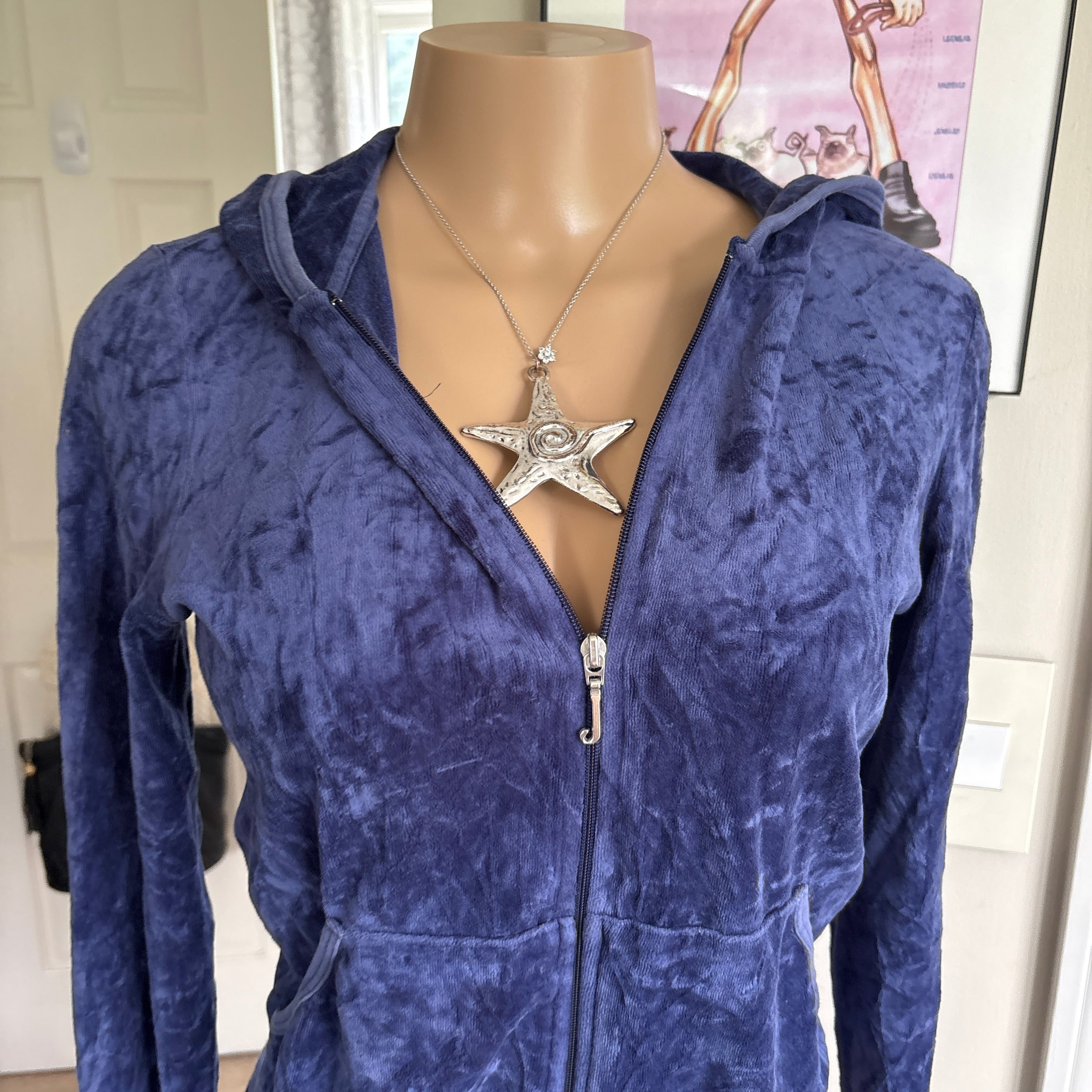 00s vintage Juicy Couture blue velour zip track hoodie (size L)