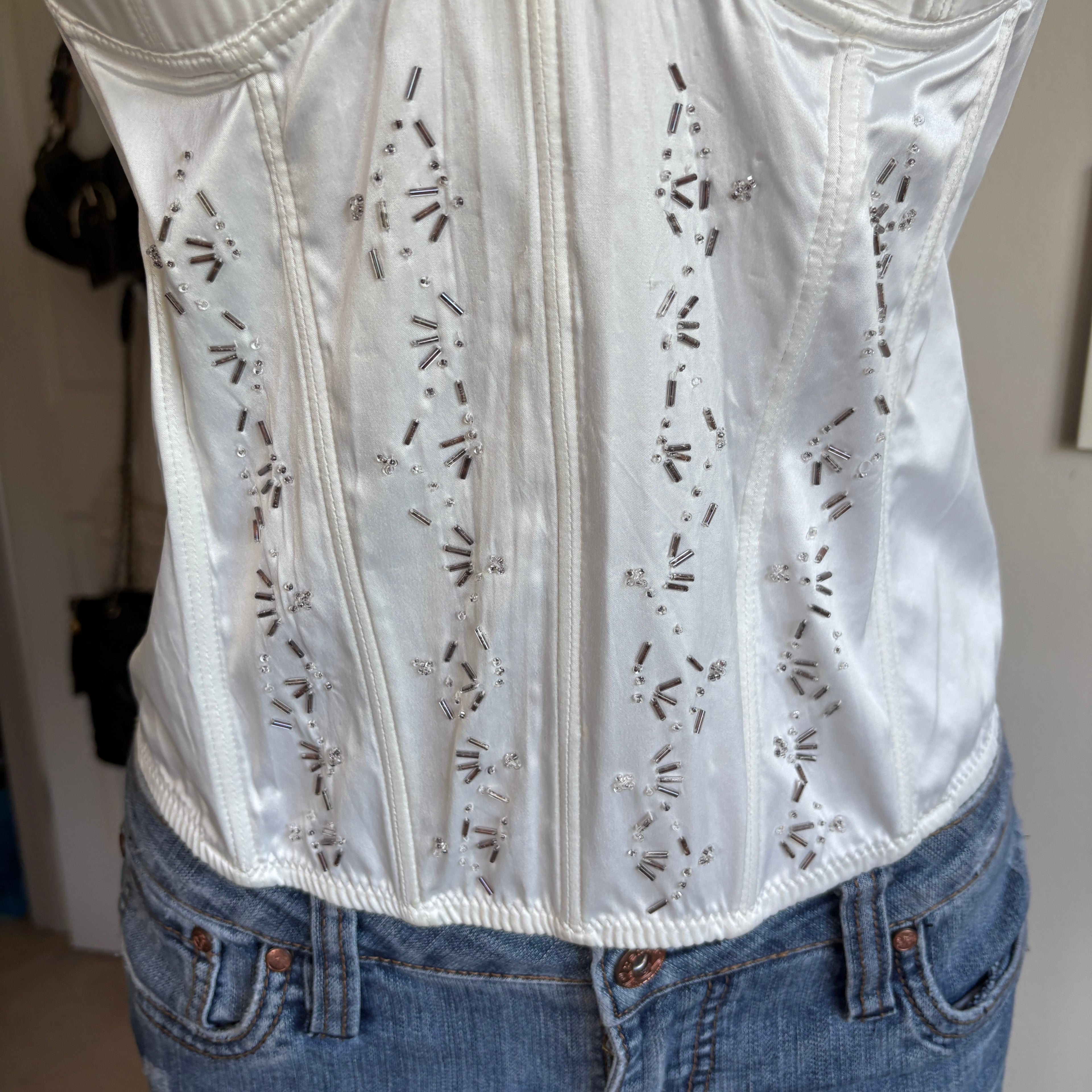 00s white beaded corset bustier top (size 34C)