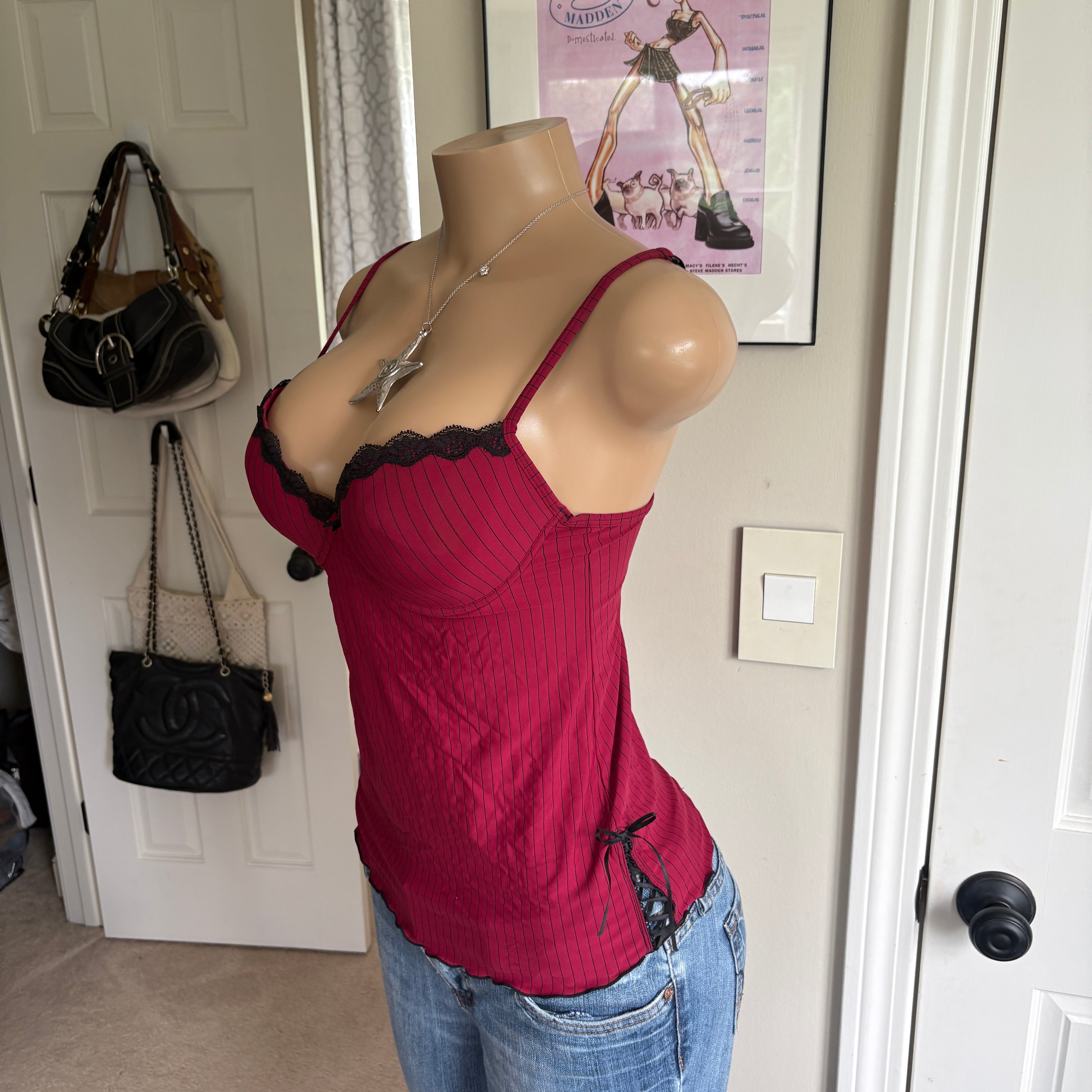 00s romantic red striped bustier cami (size M)