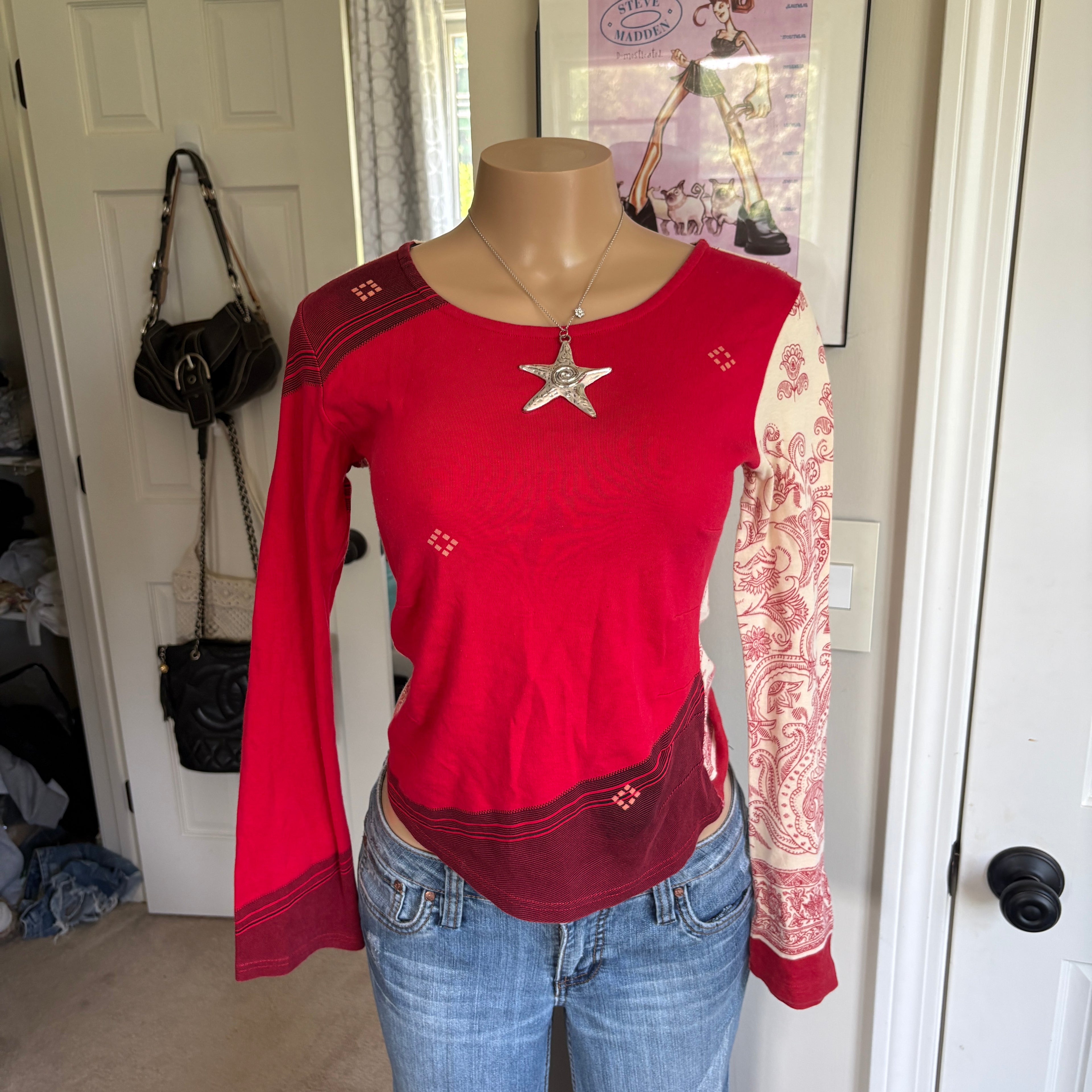 00s rare Custo Barcelona red paisley long sleeve (size S)