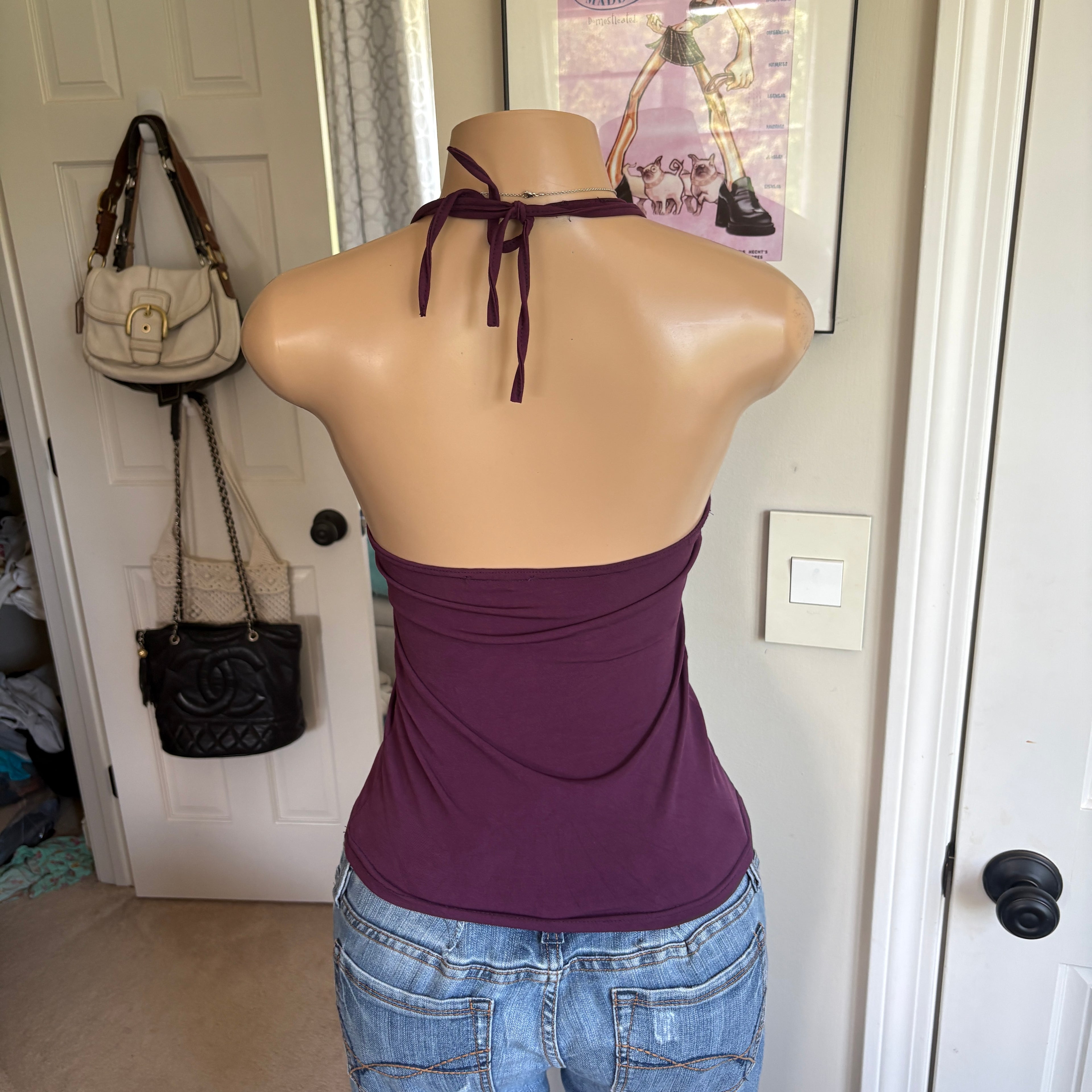 00s purple sequin v neck halter top (size S/M)