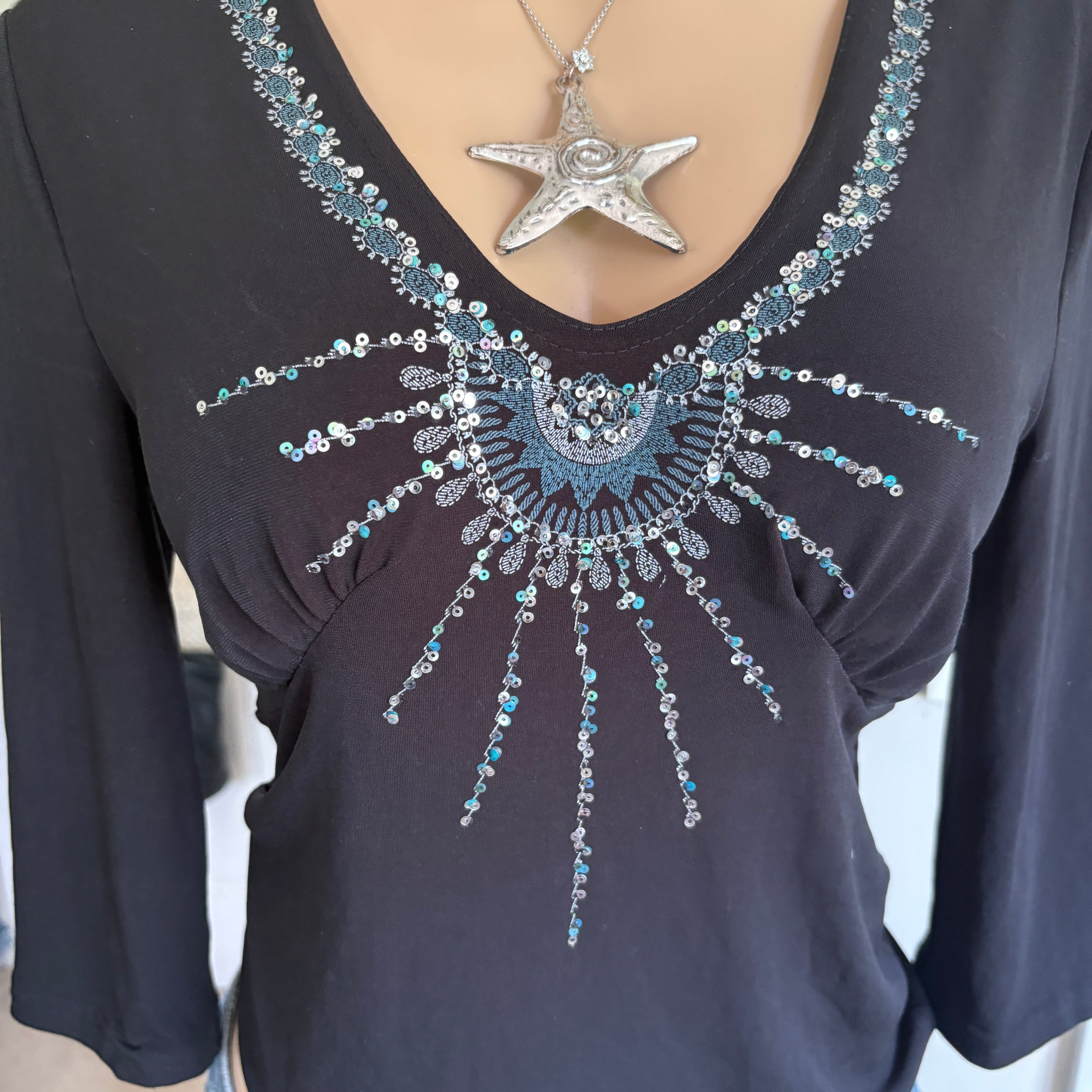 00s black sequin celestial long sleeve (size L)