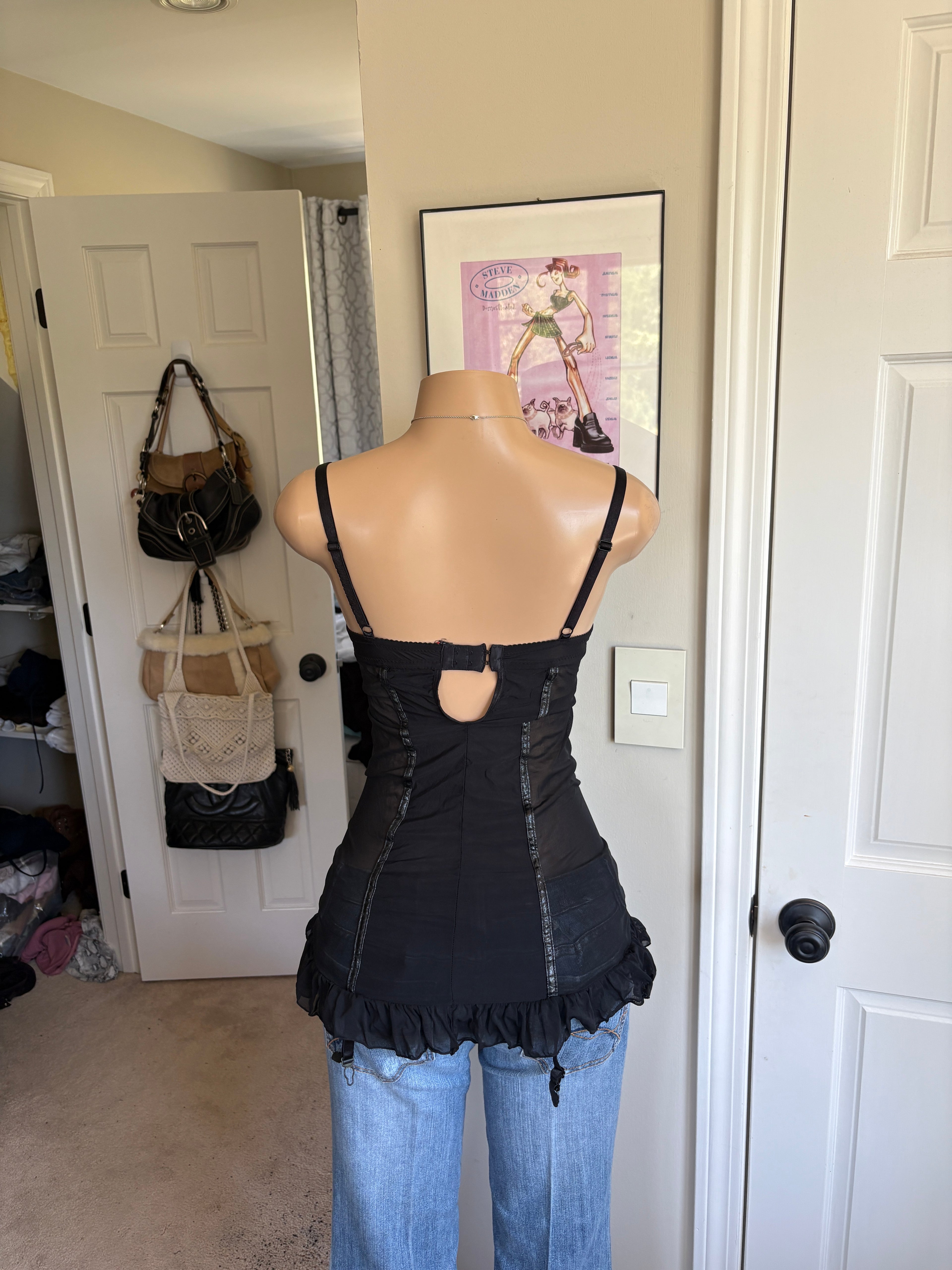 00s blue velvet grommet lingerie top (size M)