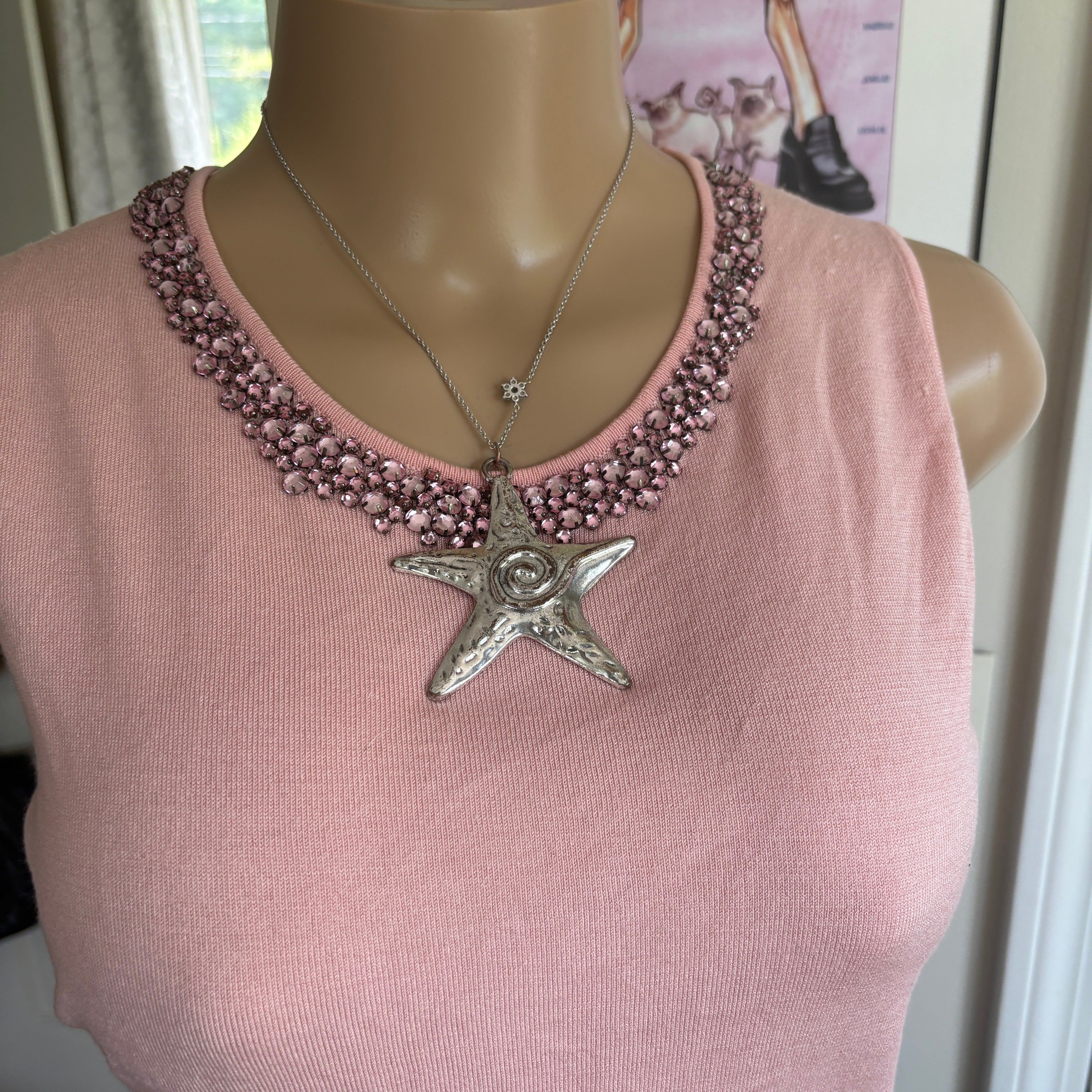 00s Belford pink silk rhinestone tank top (size S)
