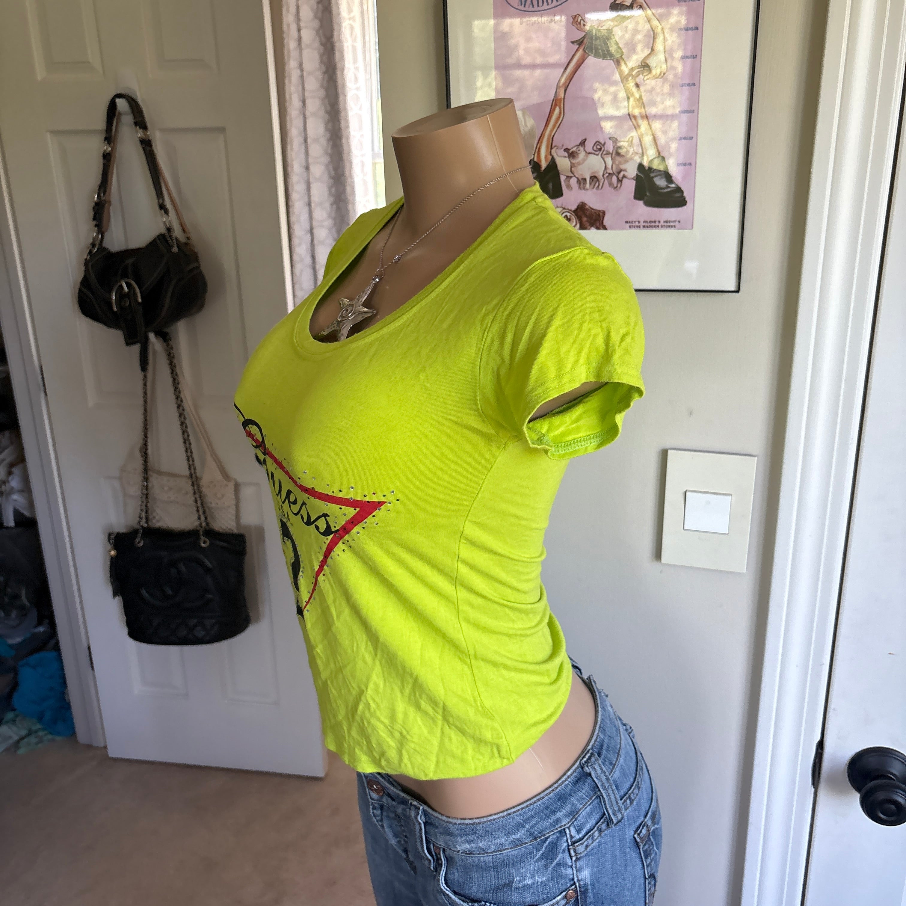 00s guess neon spellout short sleeve (size S)