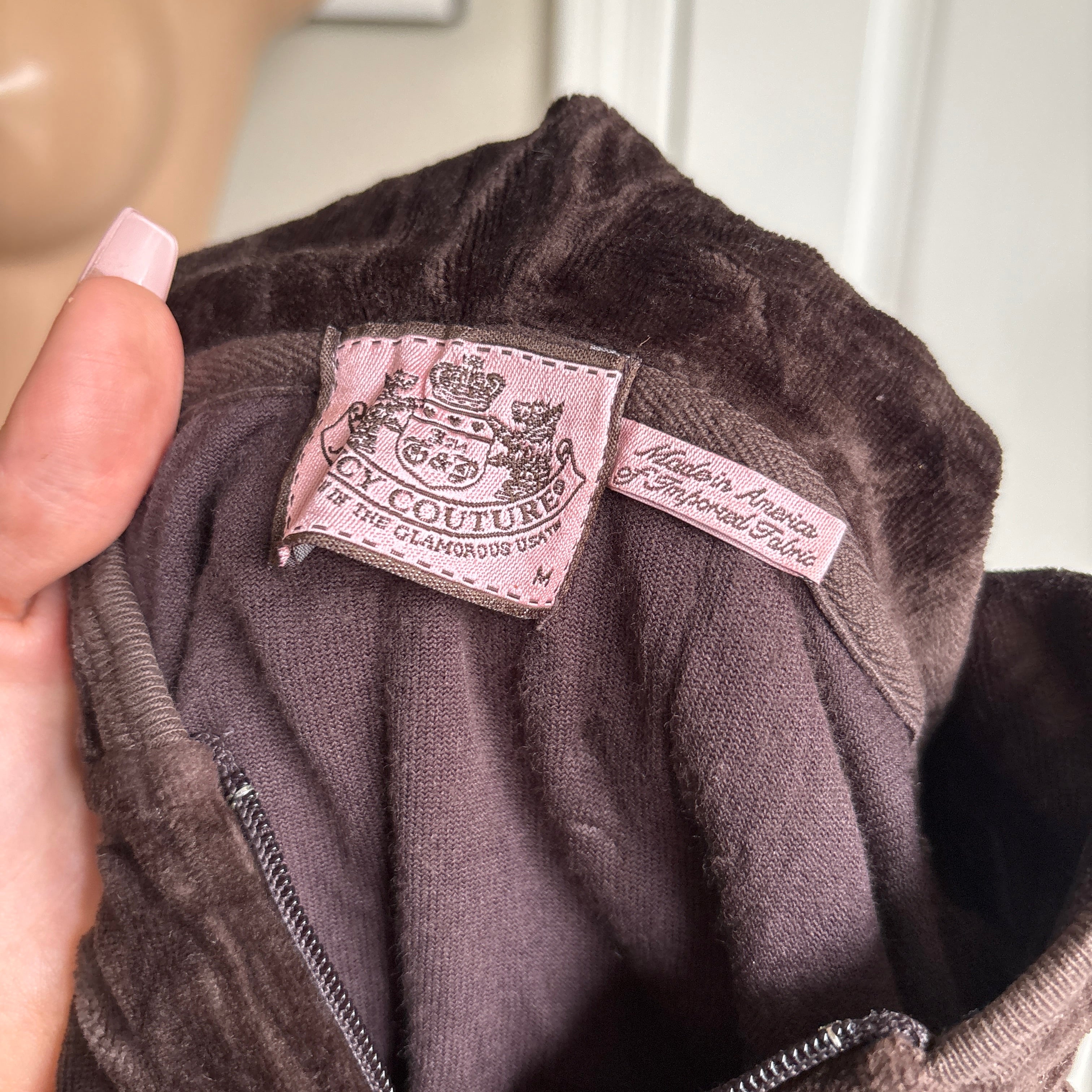 00s vintage Juicy Couture brown velour zip track hoodie (size M)