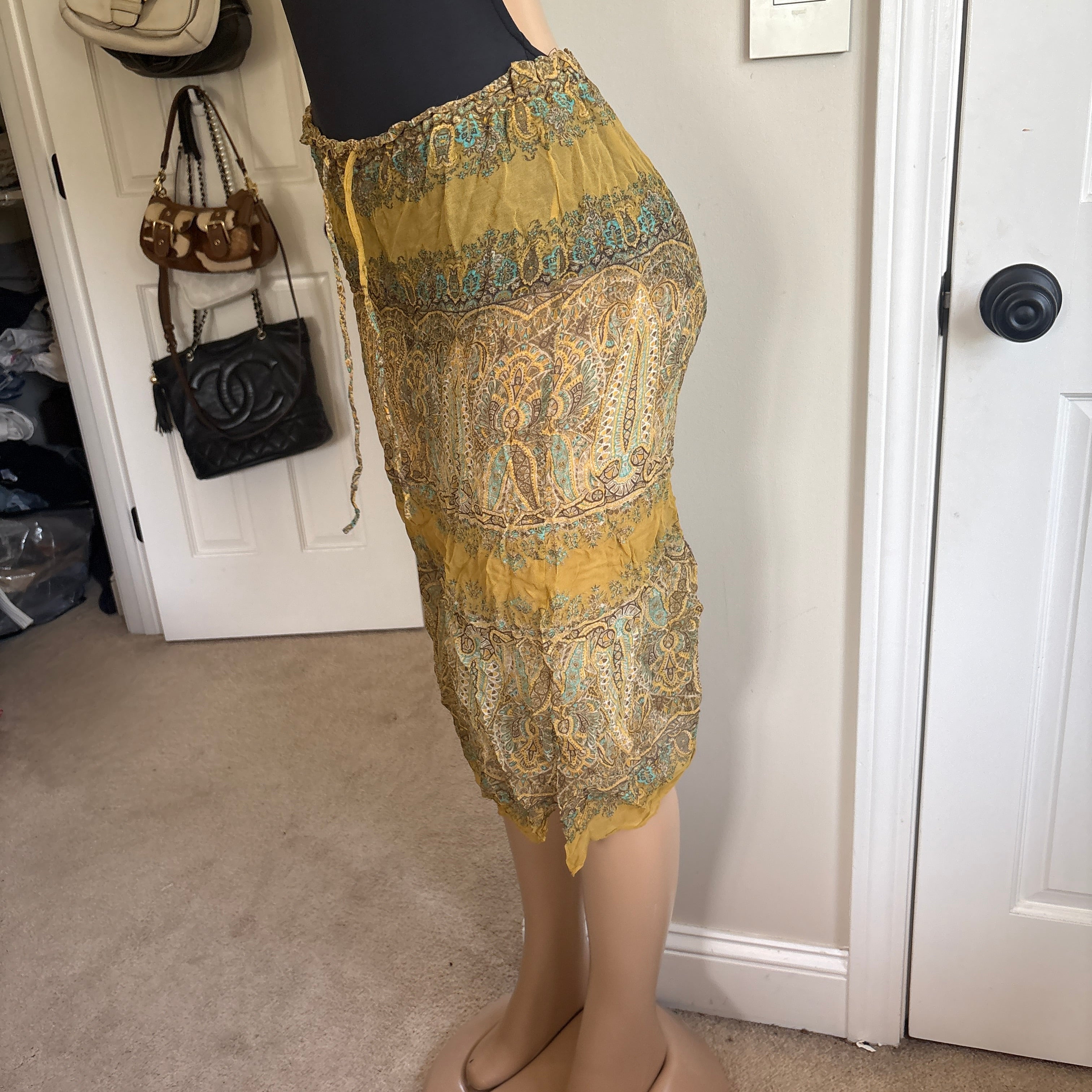 00s boho yellow sheer skirt (size S)