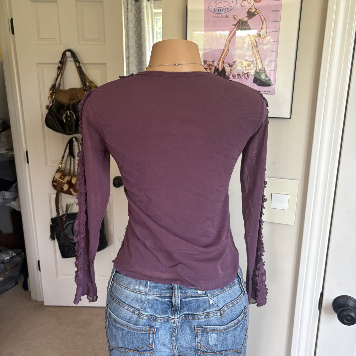 00s purple sequin long sleeve top (size L)