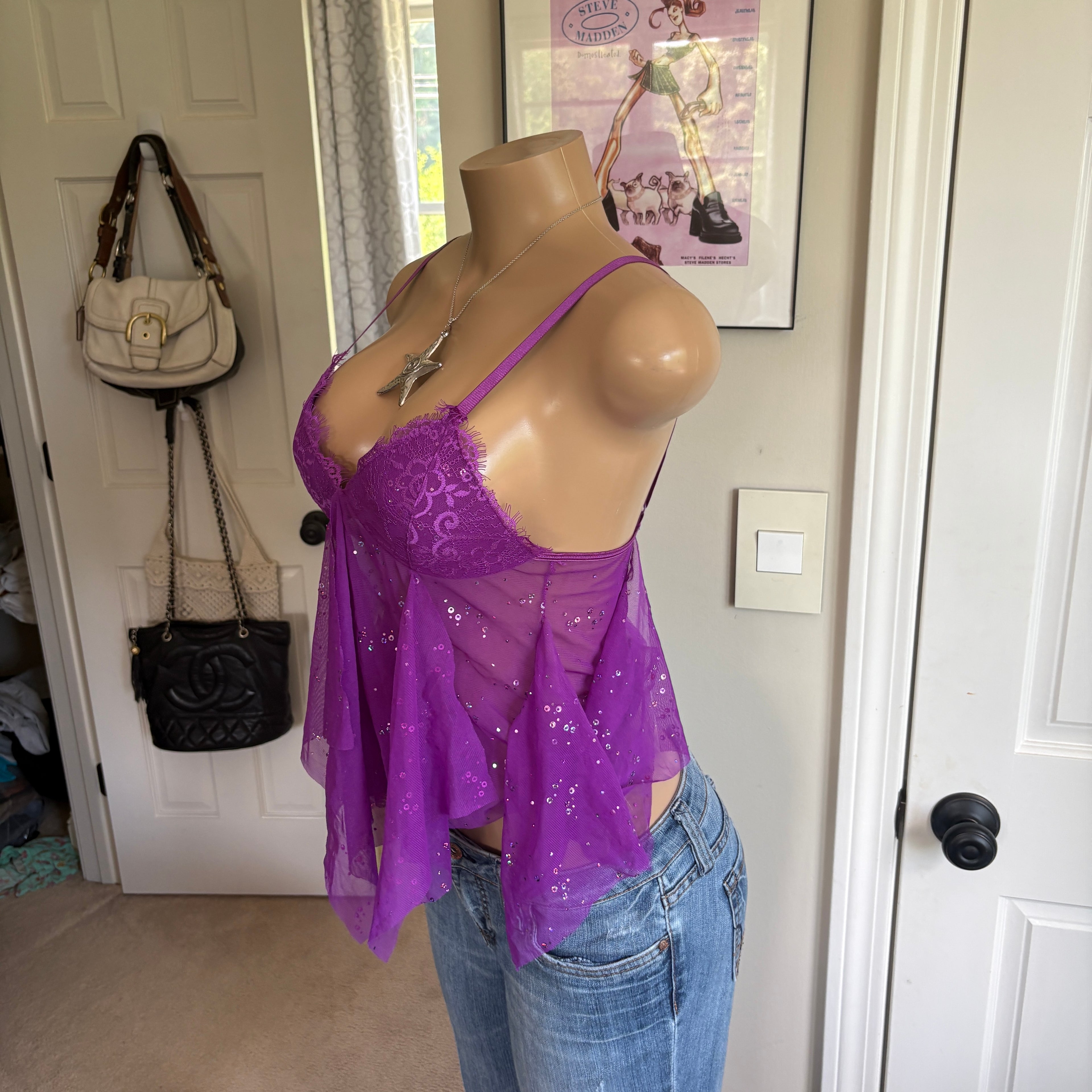 00s Victoria's Secret purple floral babydoll cami (size S)