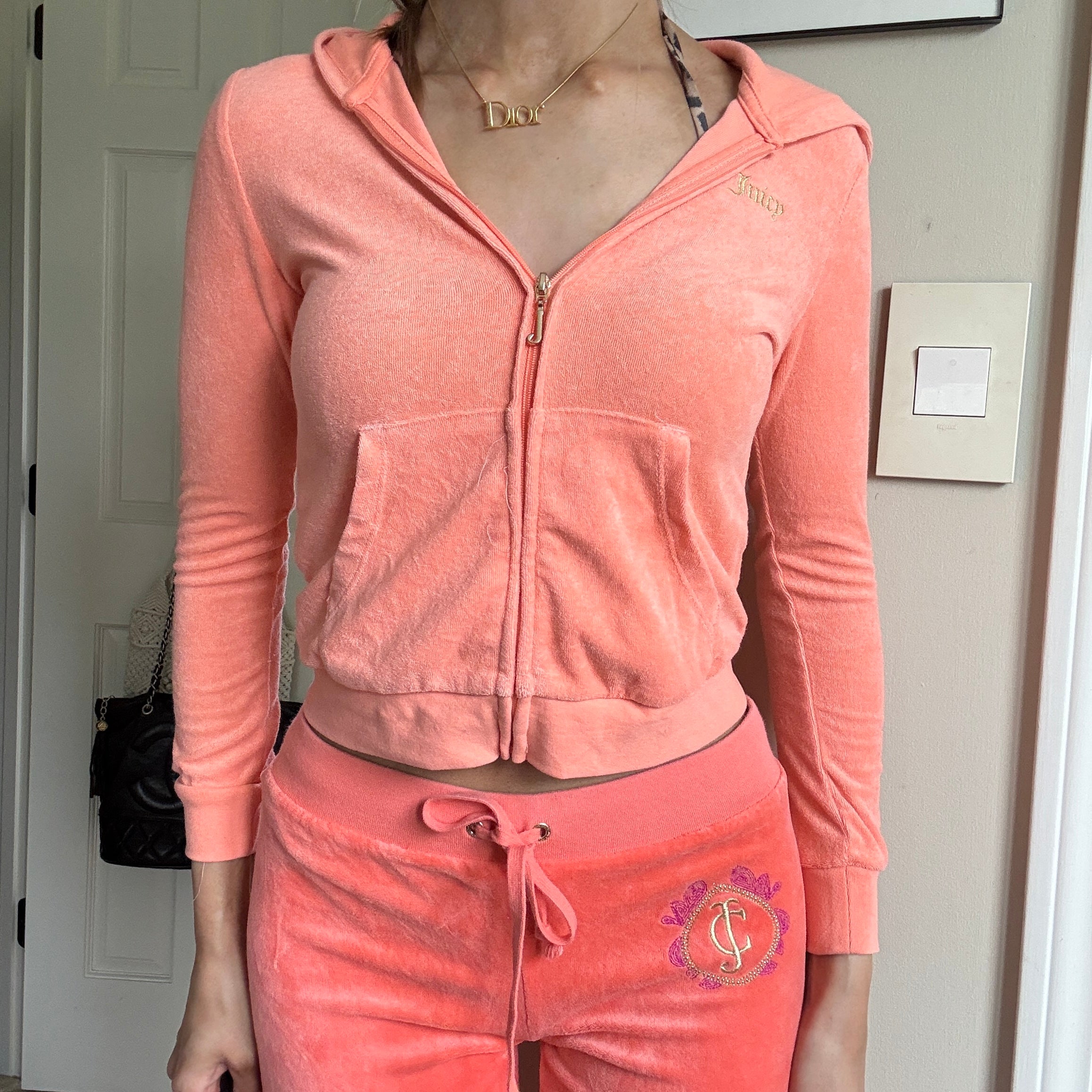 00s Juicy Couture cherry coral pink tracksuit set (size XS/S)
