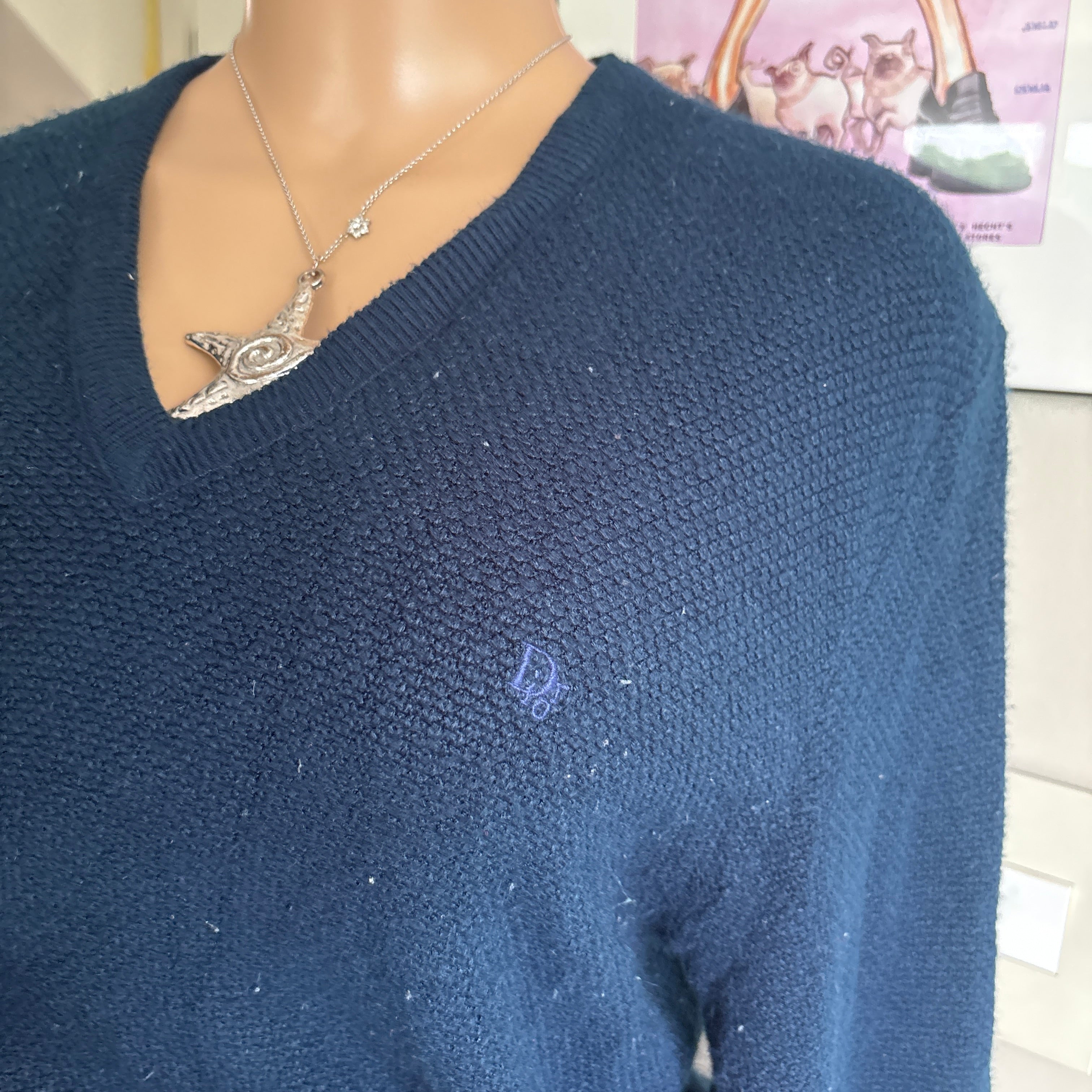 00s Christian Dior navy embroidered sweater (size M)
