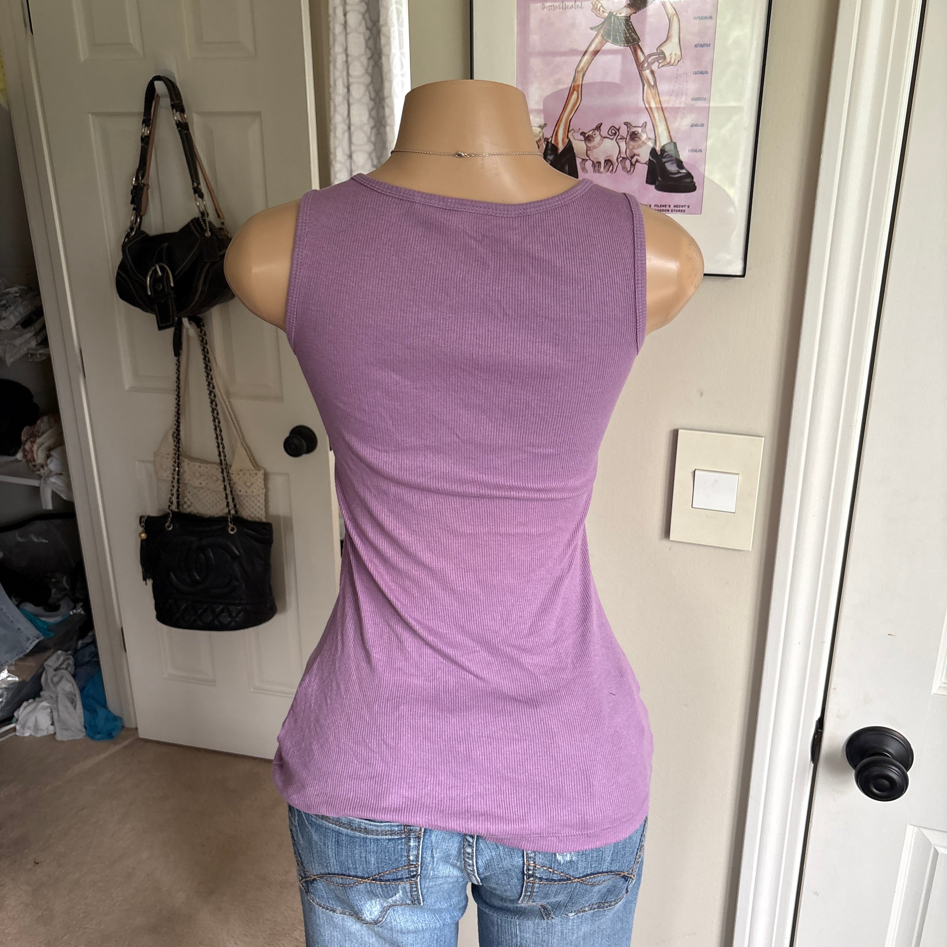 00s purple lace floral cotton tank top (size S)