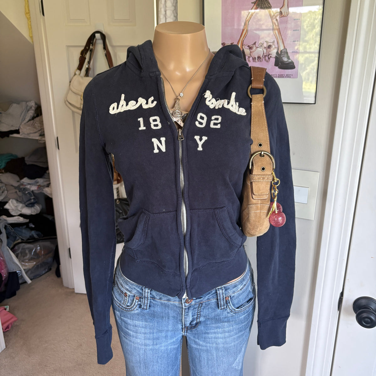 00s Abercrombie spellout navy zip hoodie (size XS)