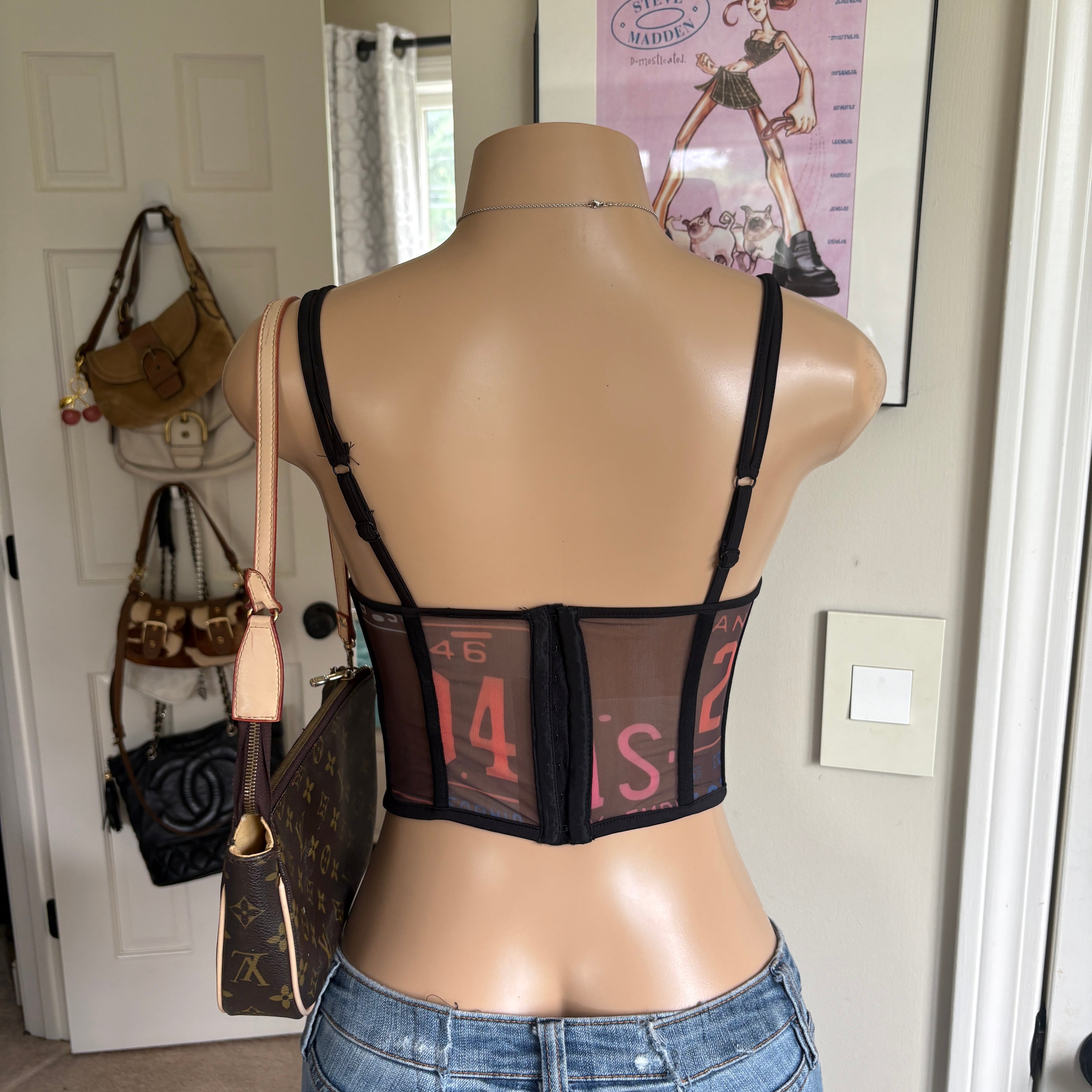 00s black graphic corset tank top (size XS)