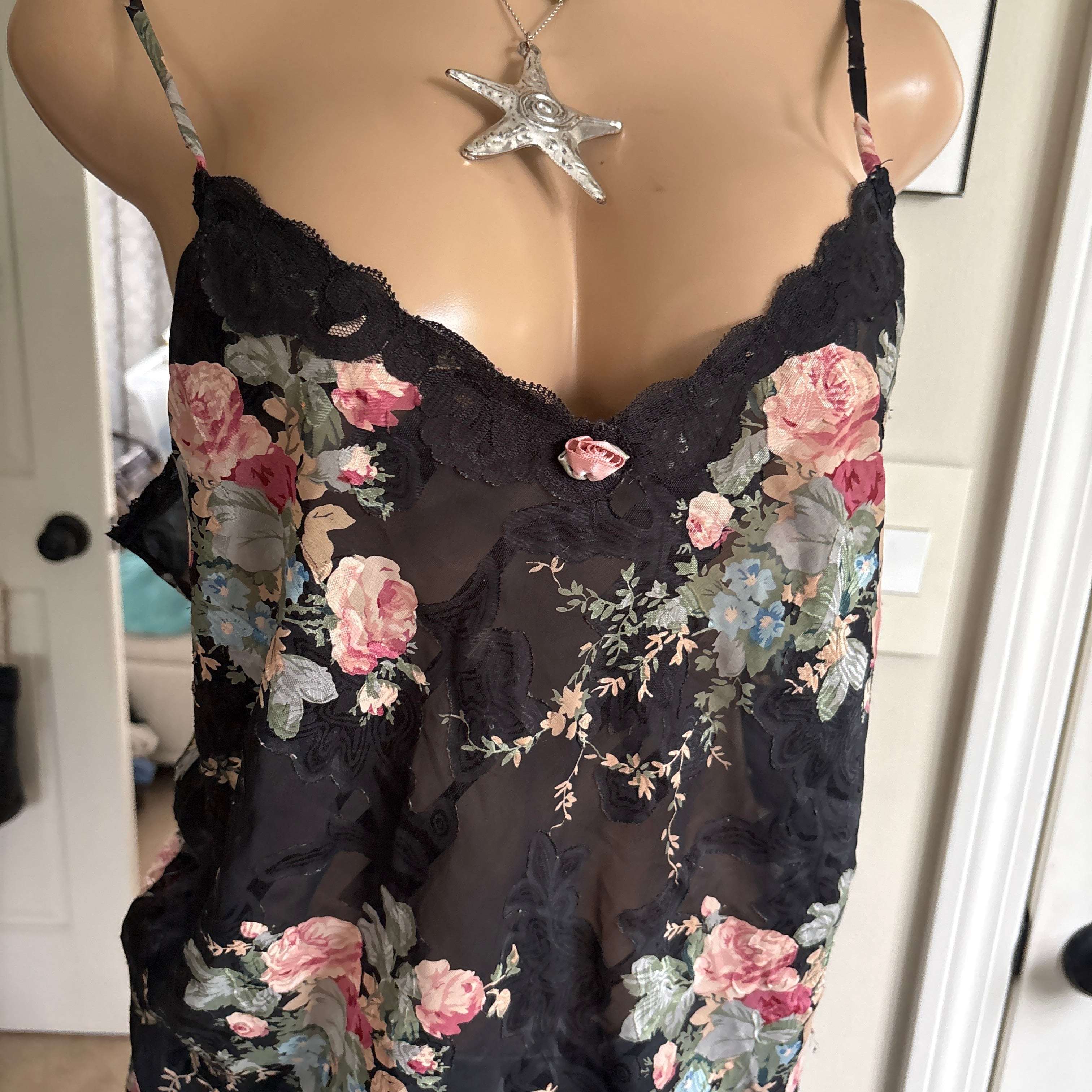 00s Linea Donatella black floral slip cami (size L)