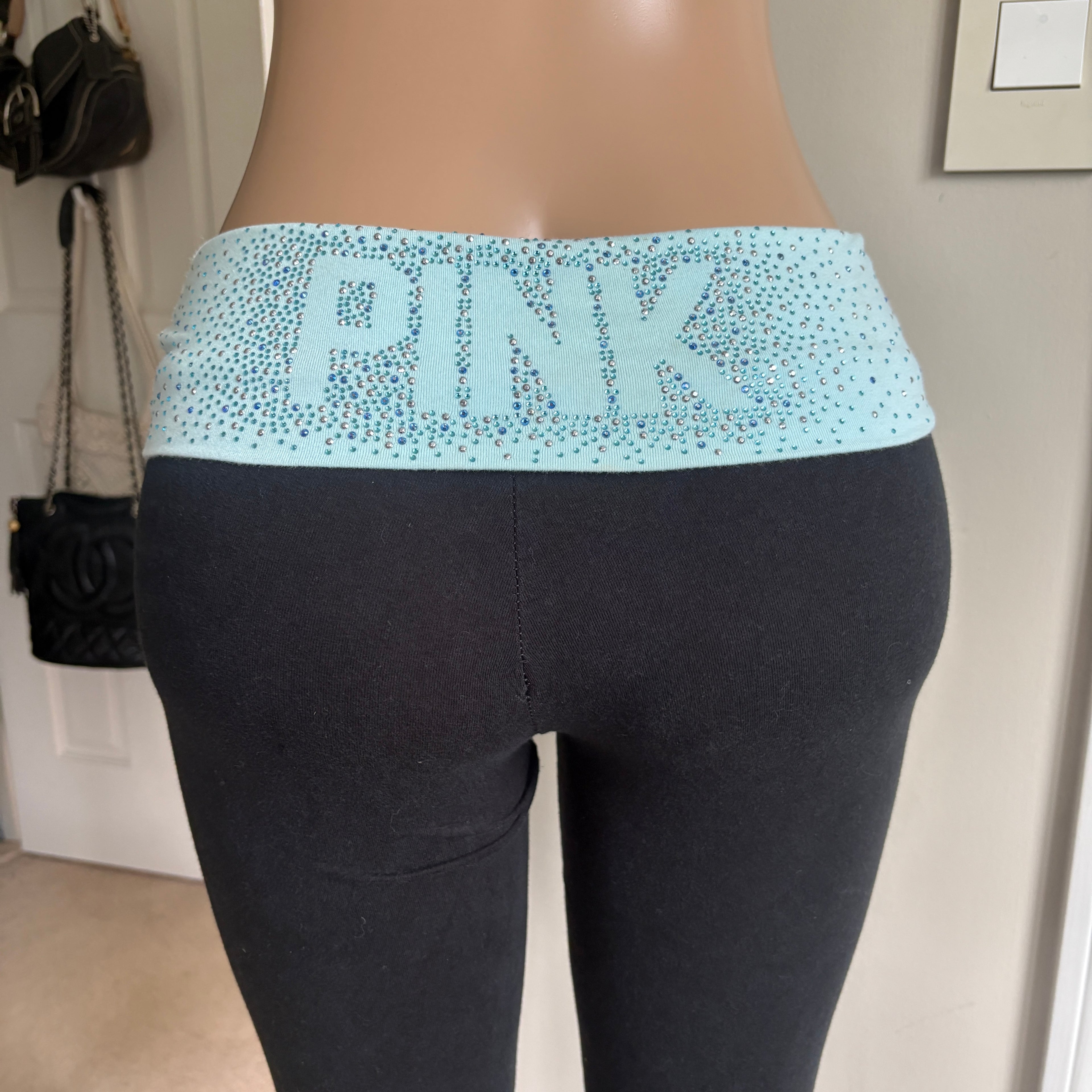 00s Victoria's Secret Pink blue foldover leggings (size XS)