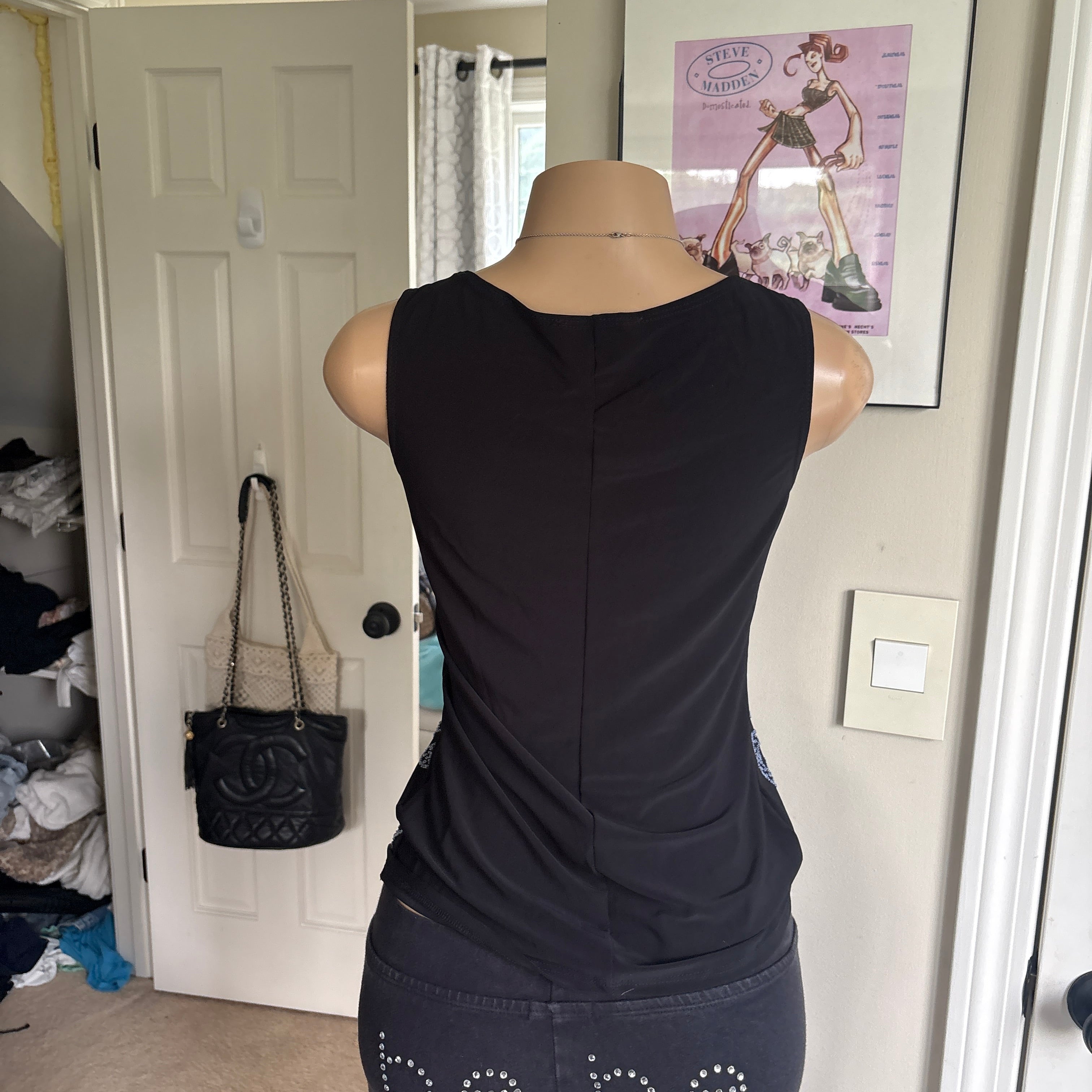 00s black & silver floral tank top (size L)