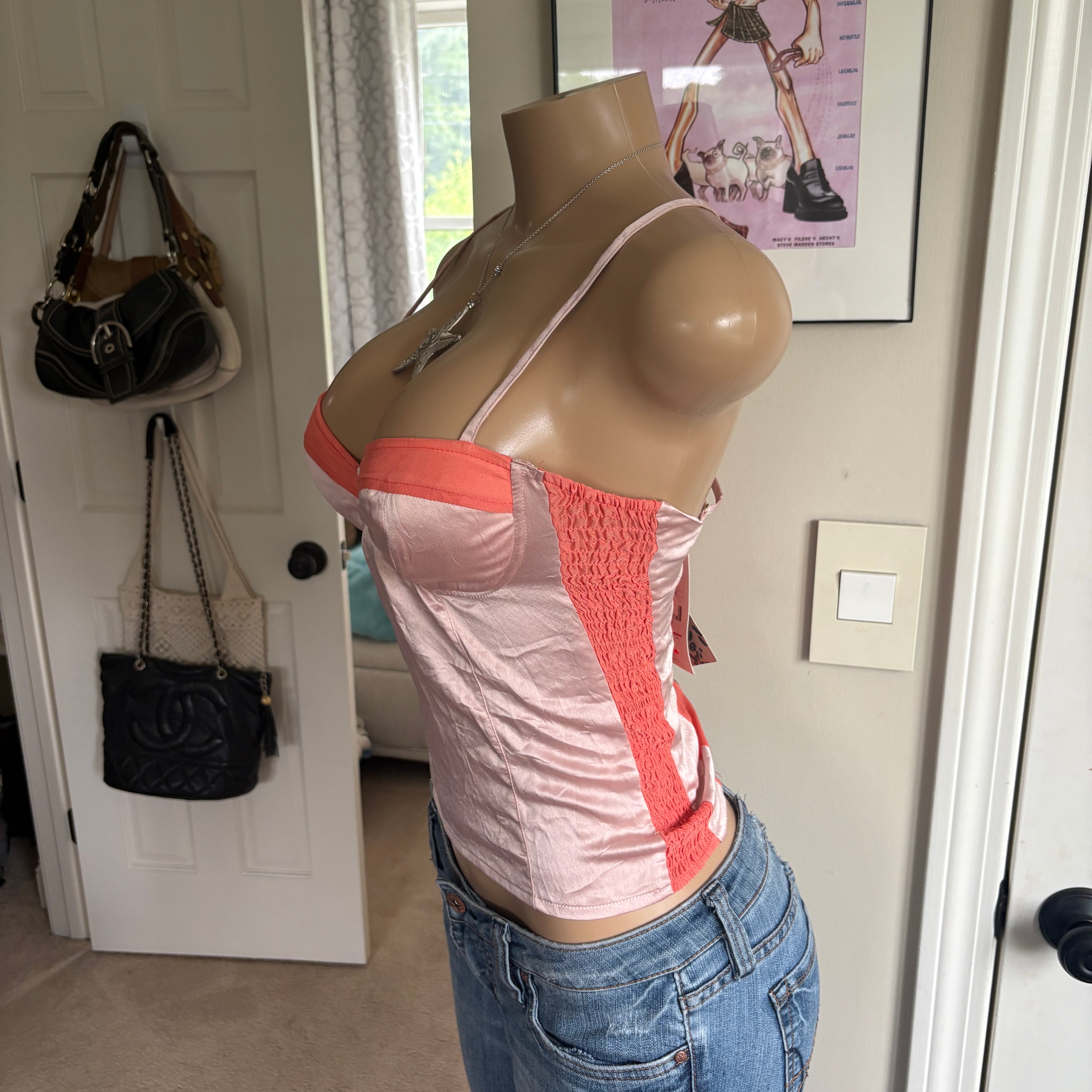 00s Bershka peach corset bustier top (size M)