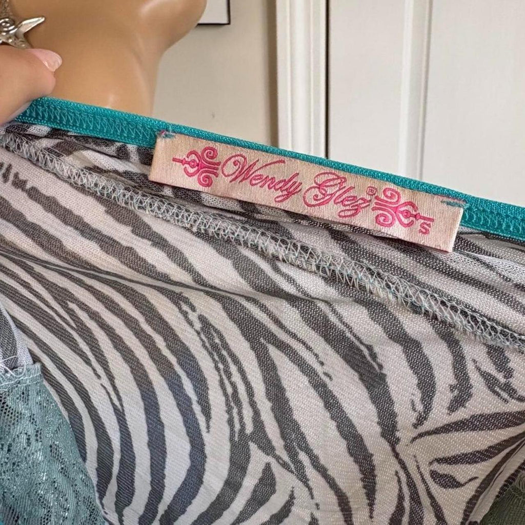 y2k 2000s zebra print turquoise lace cami top