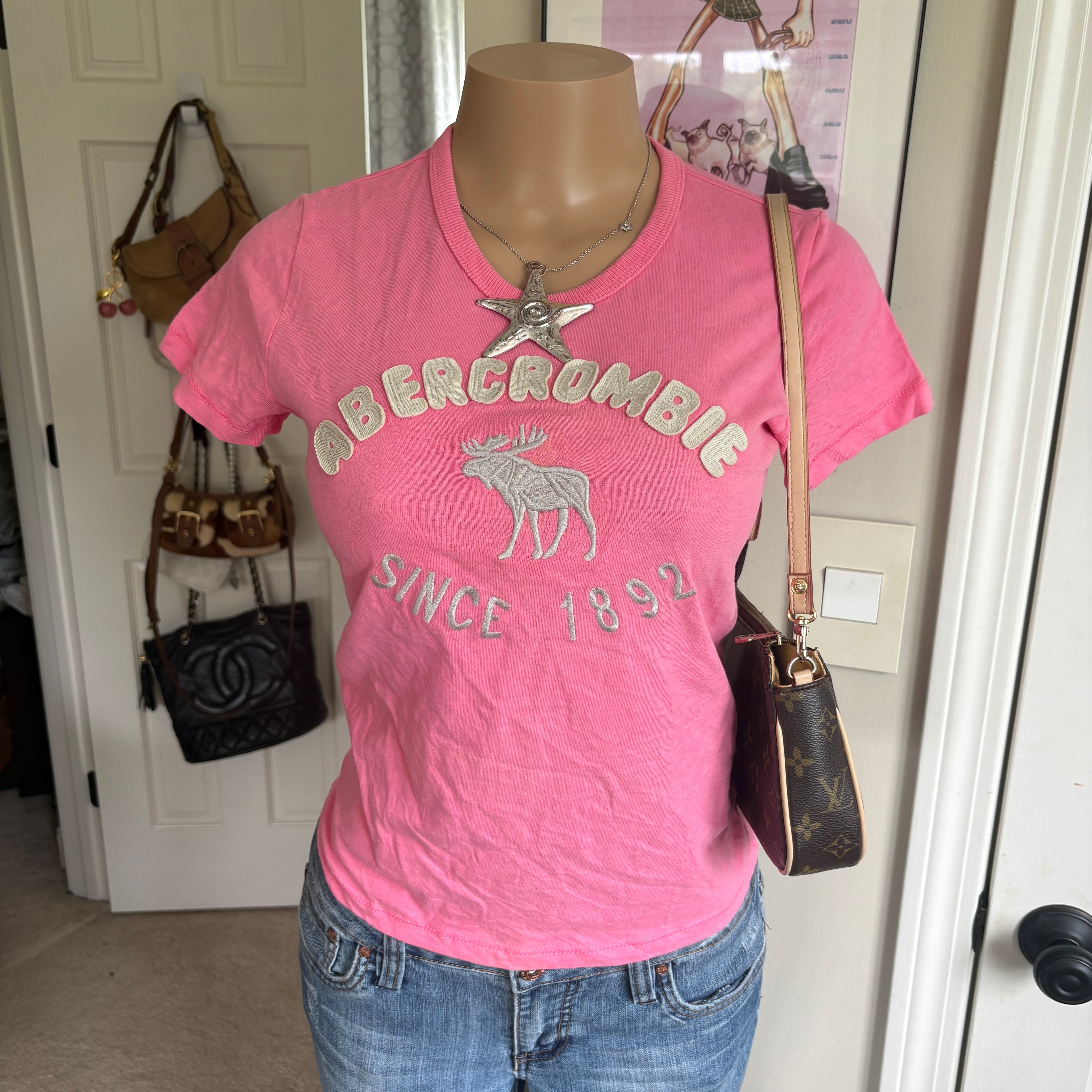 00s Abercrombie spellout pink moose baby tee (size XS)