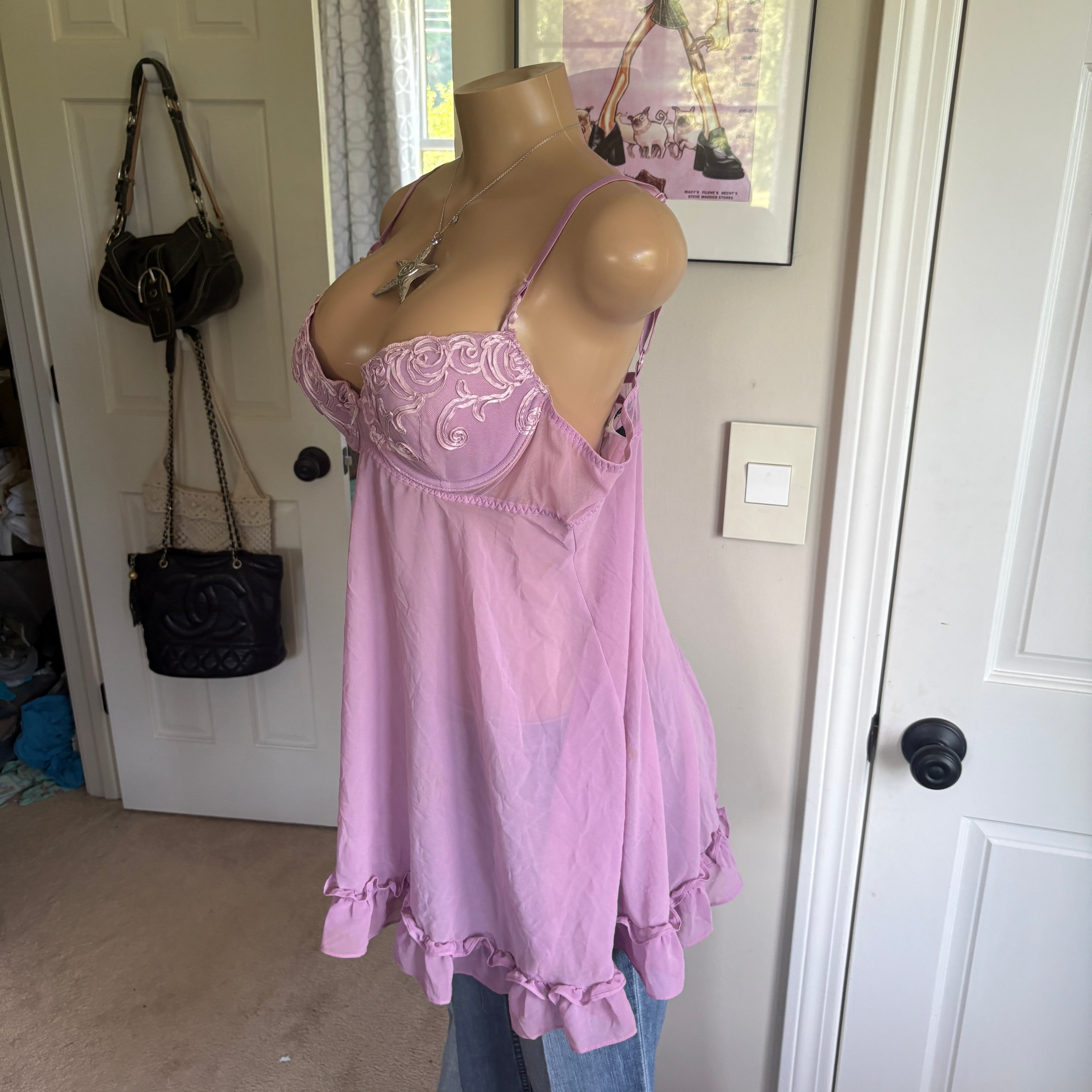 00s purple floral lingerie top (size XL)
