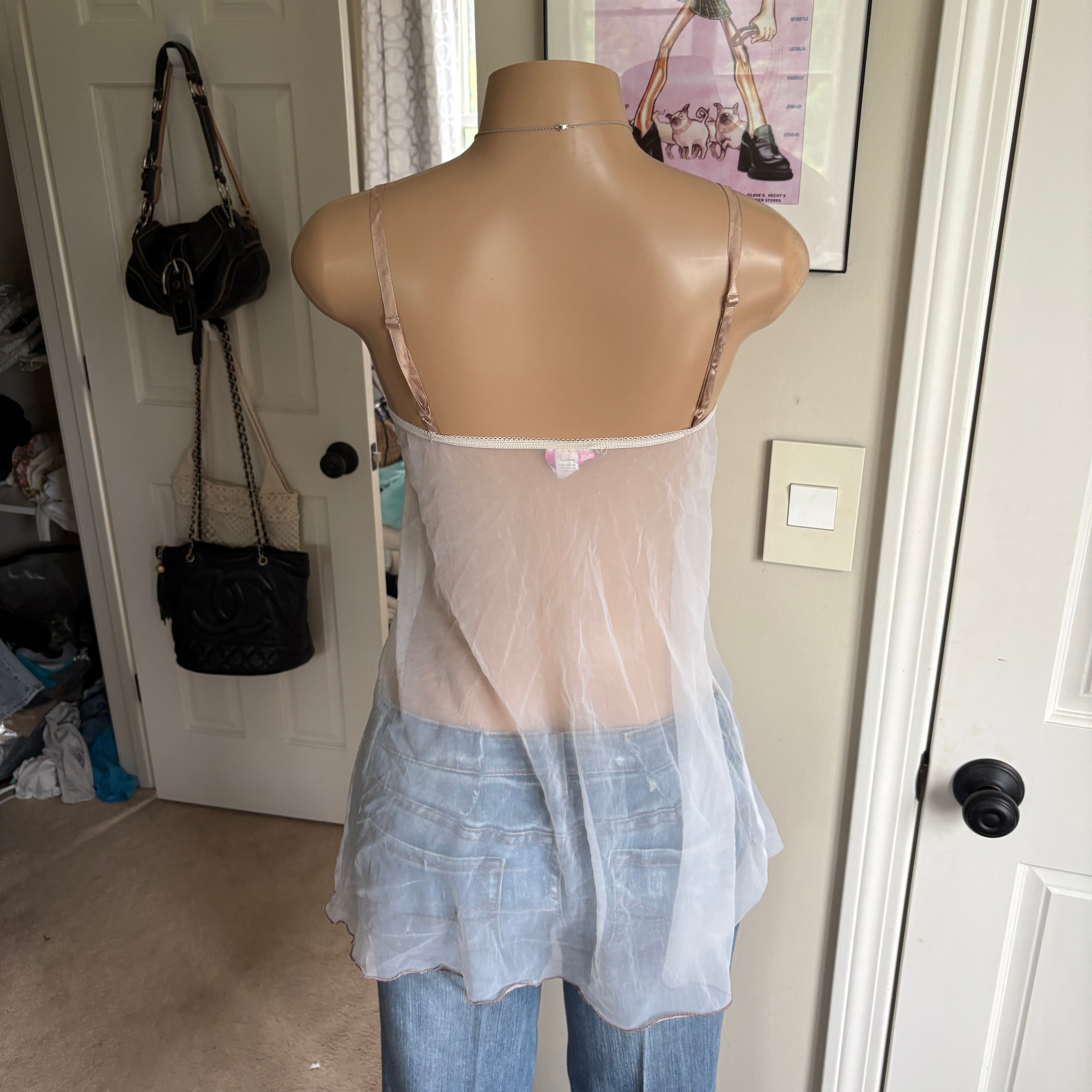 00s floral sheer babydoll lingerie cami (size L)