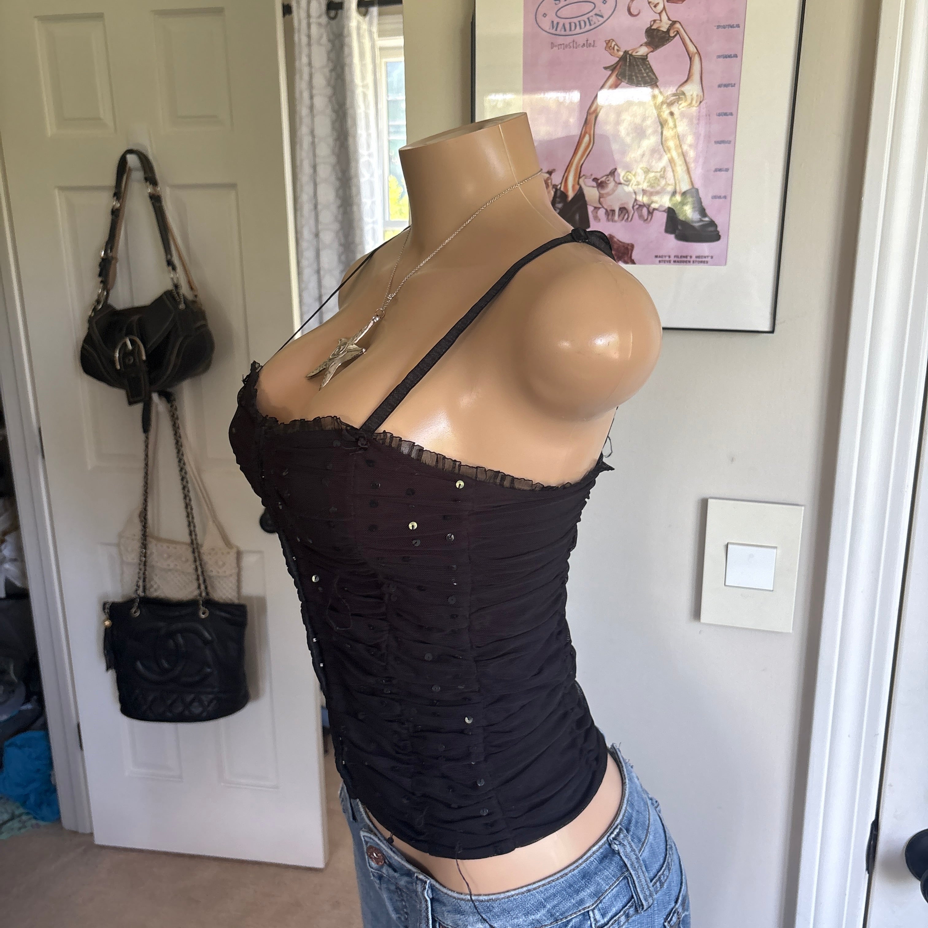 00s black sequin corset cami (size S)