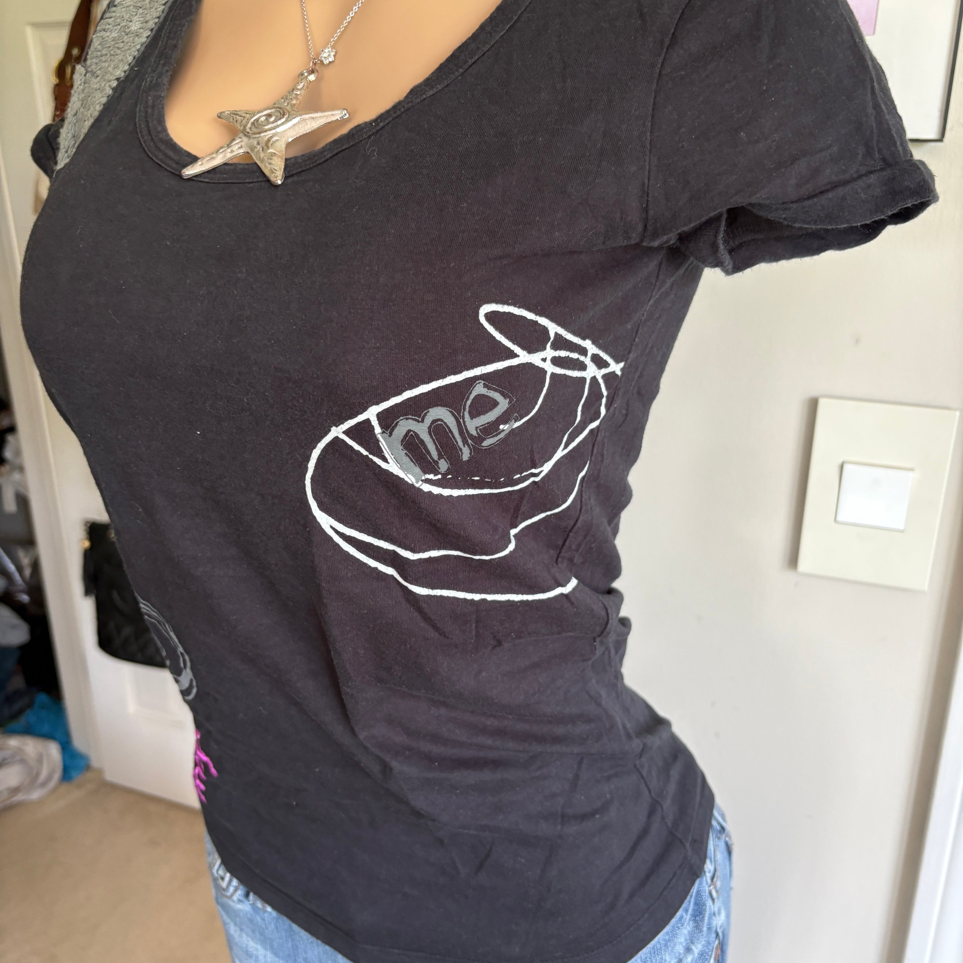 00s Desigual black graphic short sleeve top (size M)
