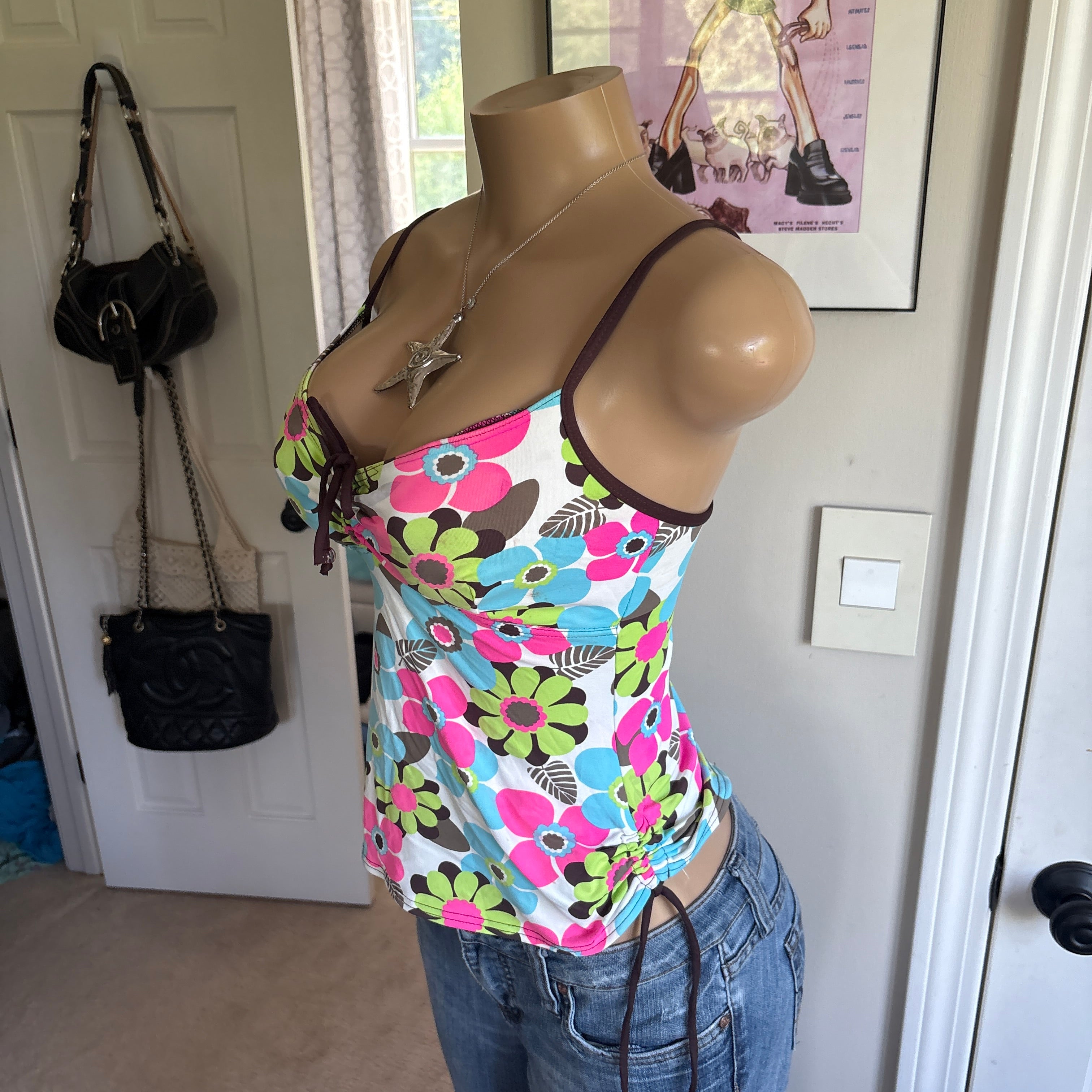 00s multi colored floral cami tank top (size S)