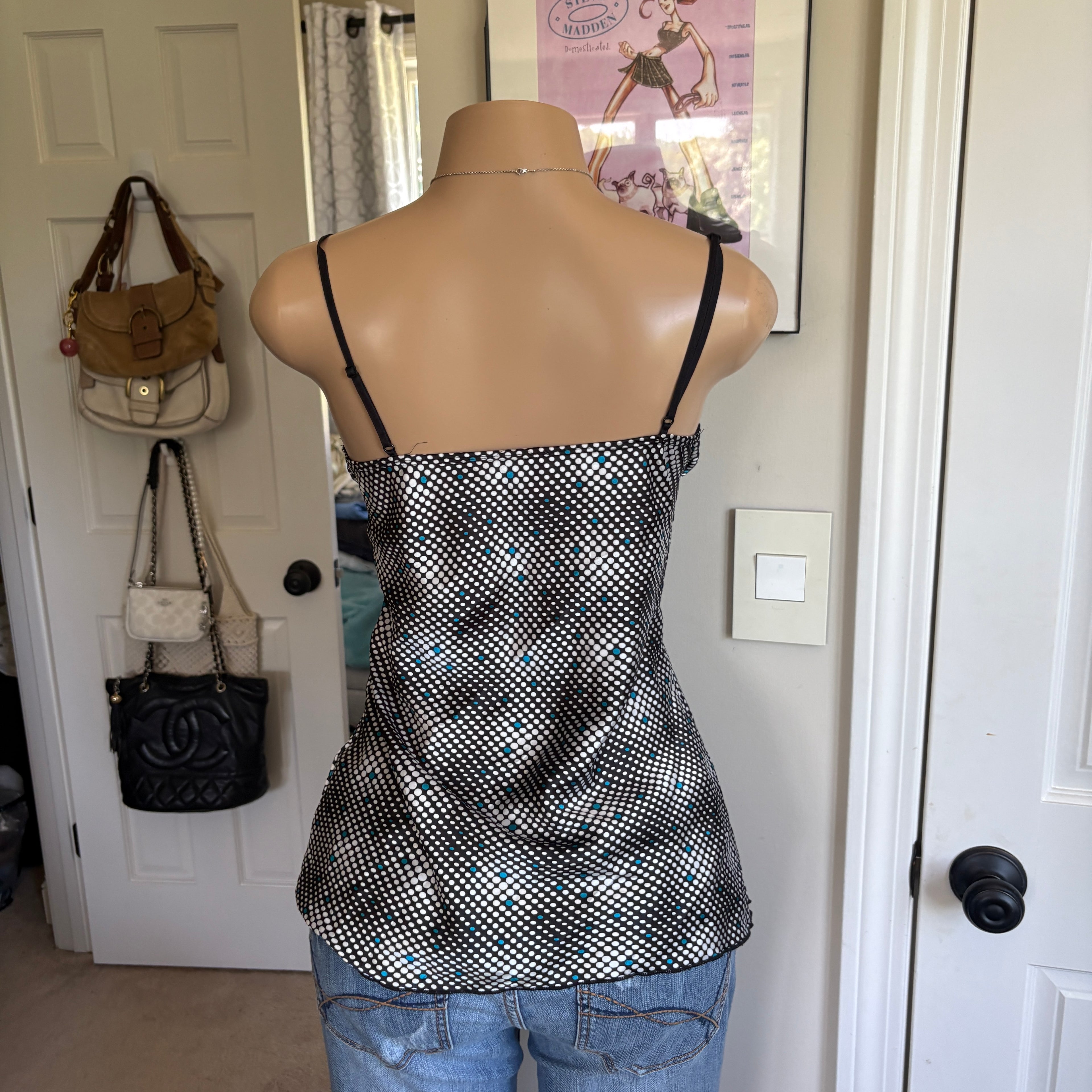 00s Suzy Shier black polka dot satin lace cami (size M)