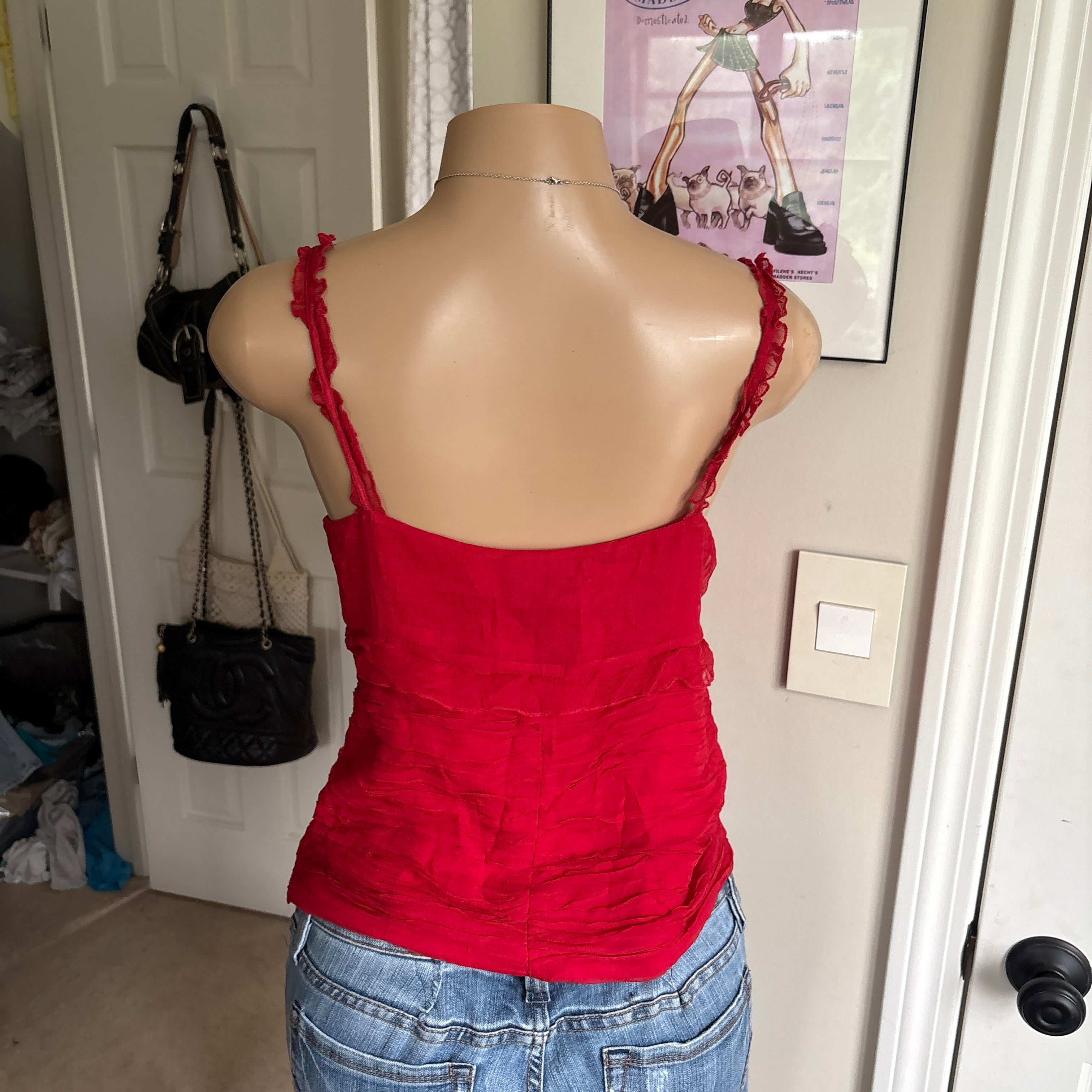 00s red silk cami tank top (size M)