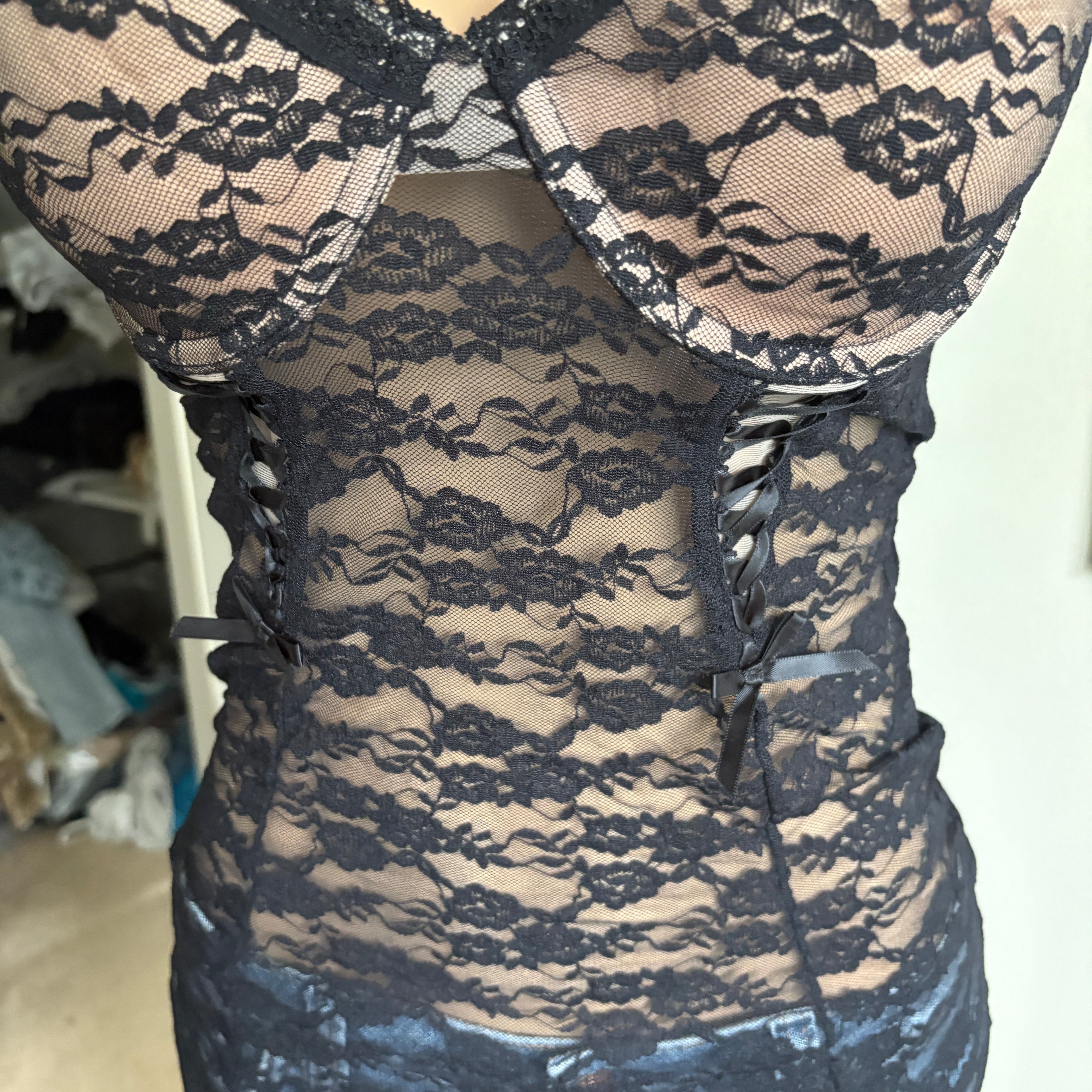 00s black & nude lace bustier lingerie top(size S)
