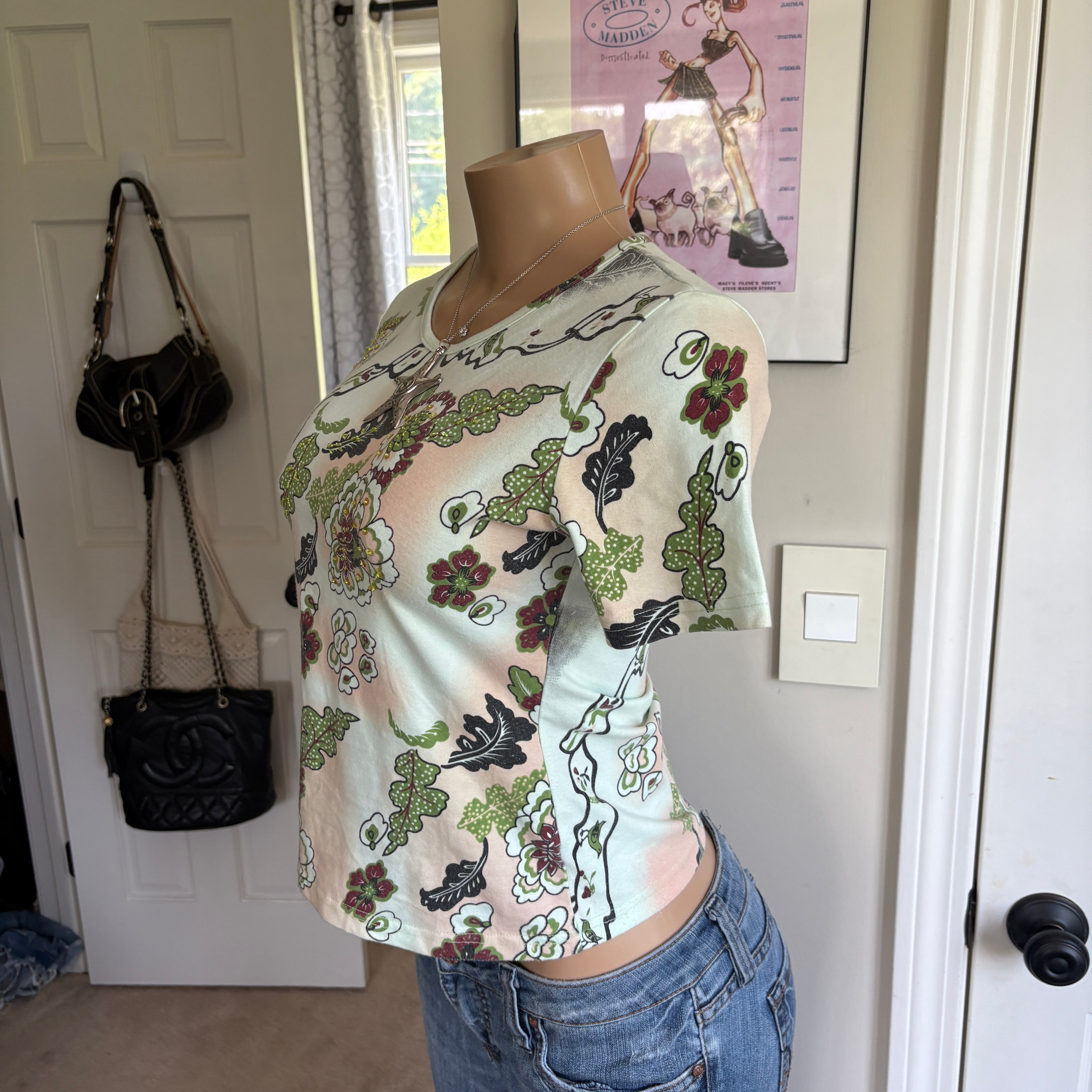 00s Miss Sixty floral sequin short sleeve top (size M)