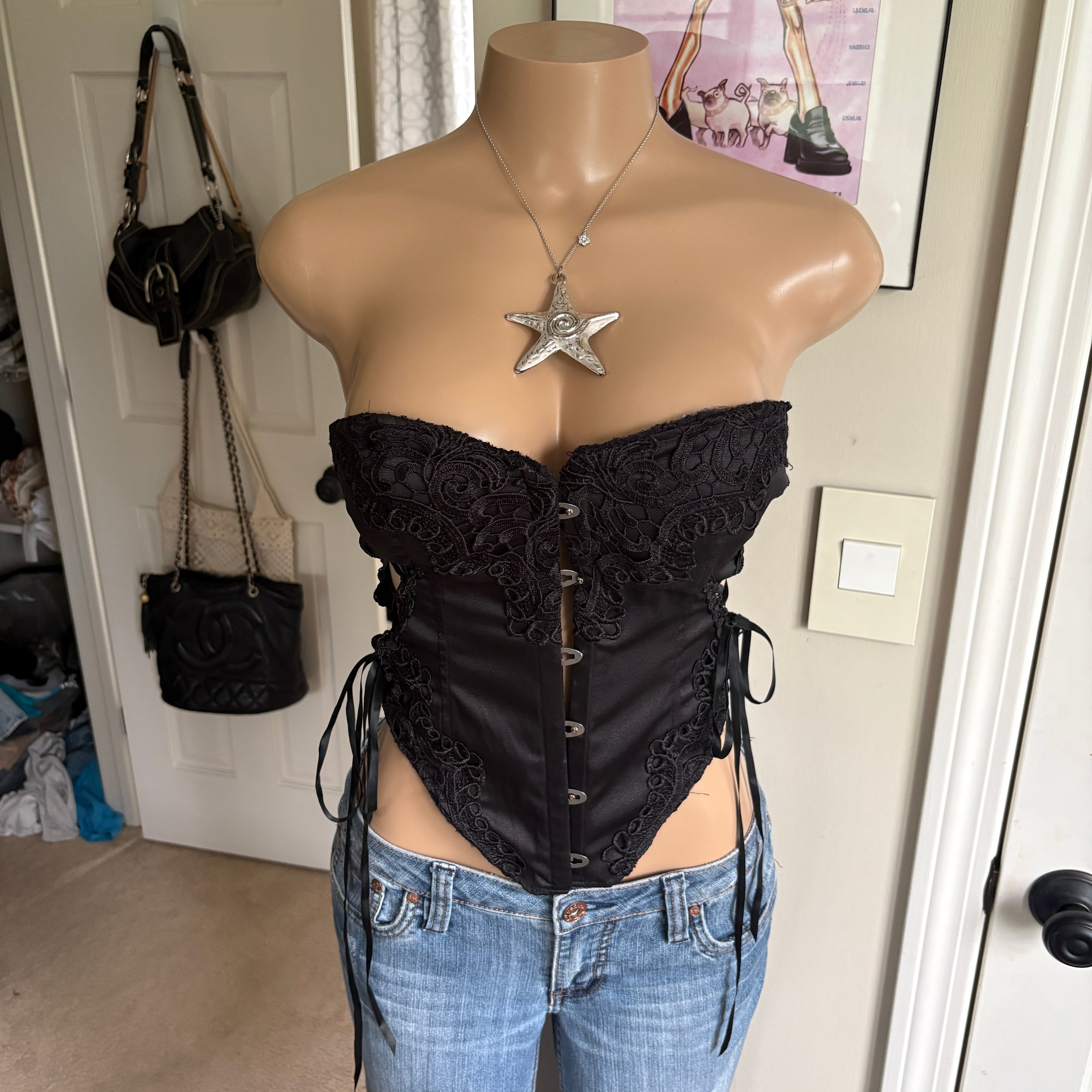 00s Charmian vintage black bustier corset top (size M)