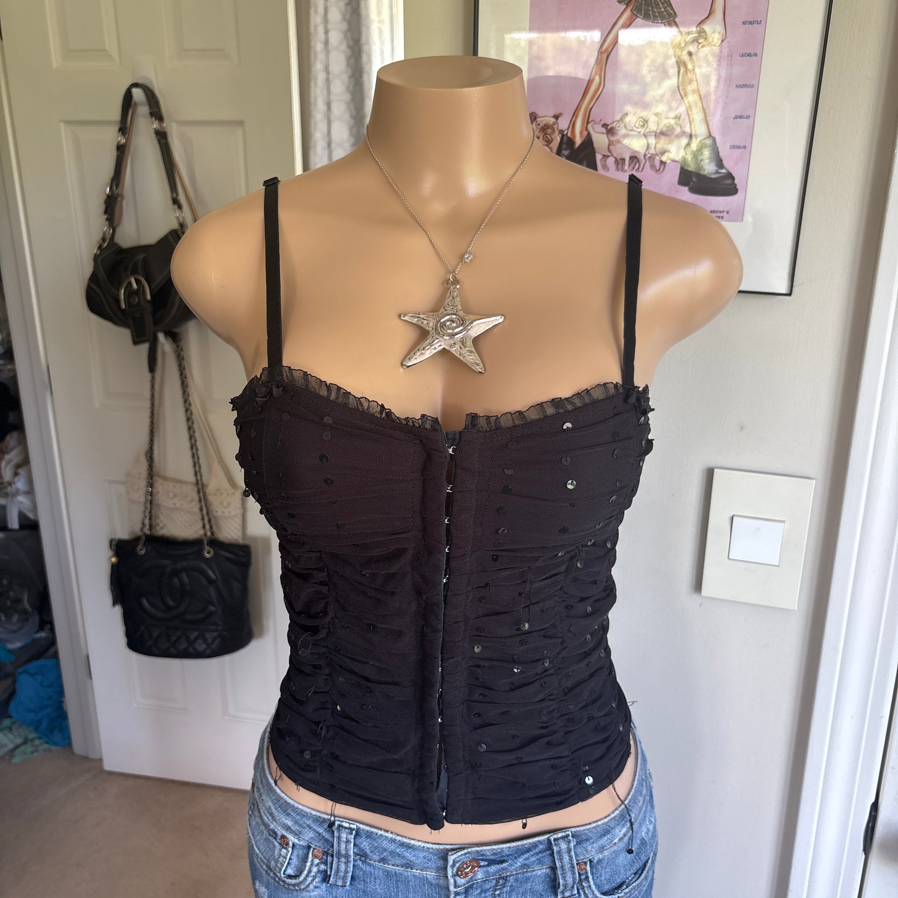 00s black sequin corset cami (size S)