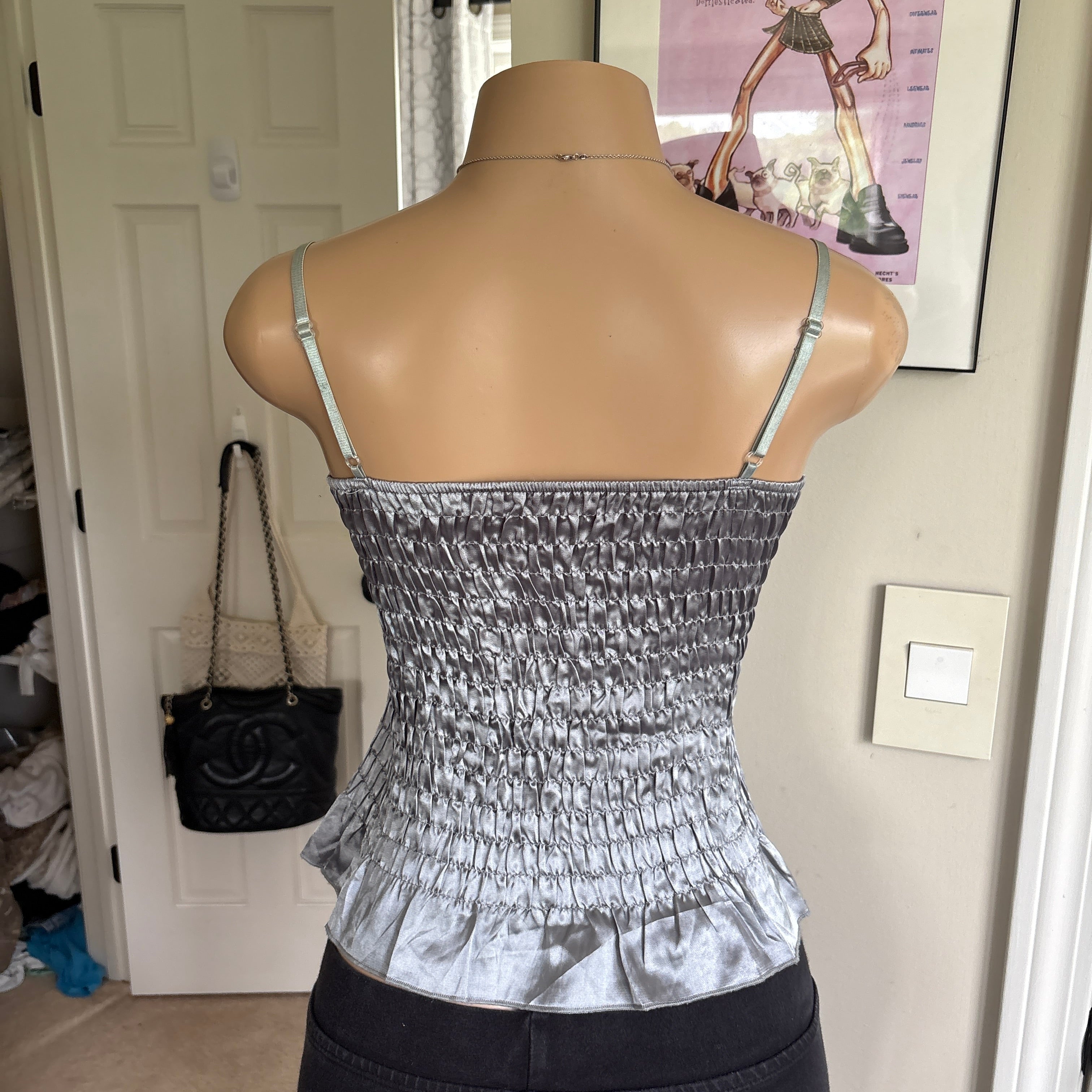 00s gray chrome ruffle cami (size S/M)