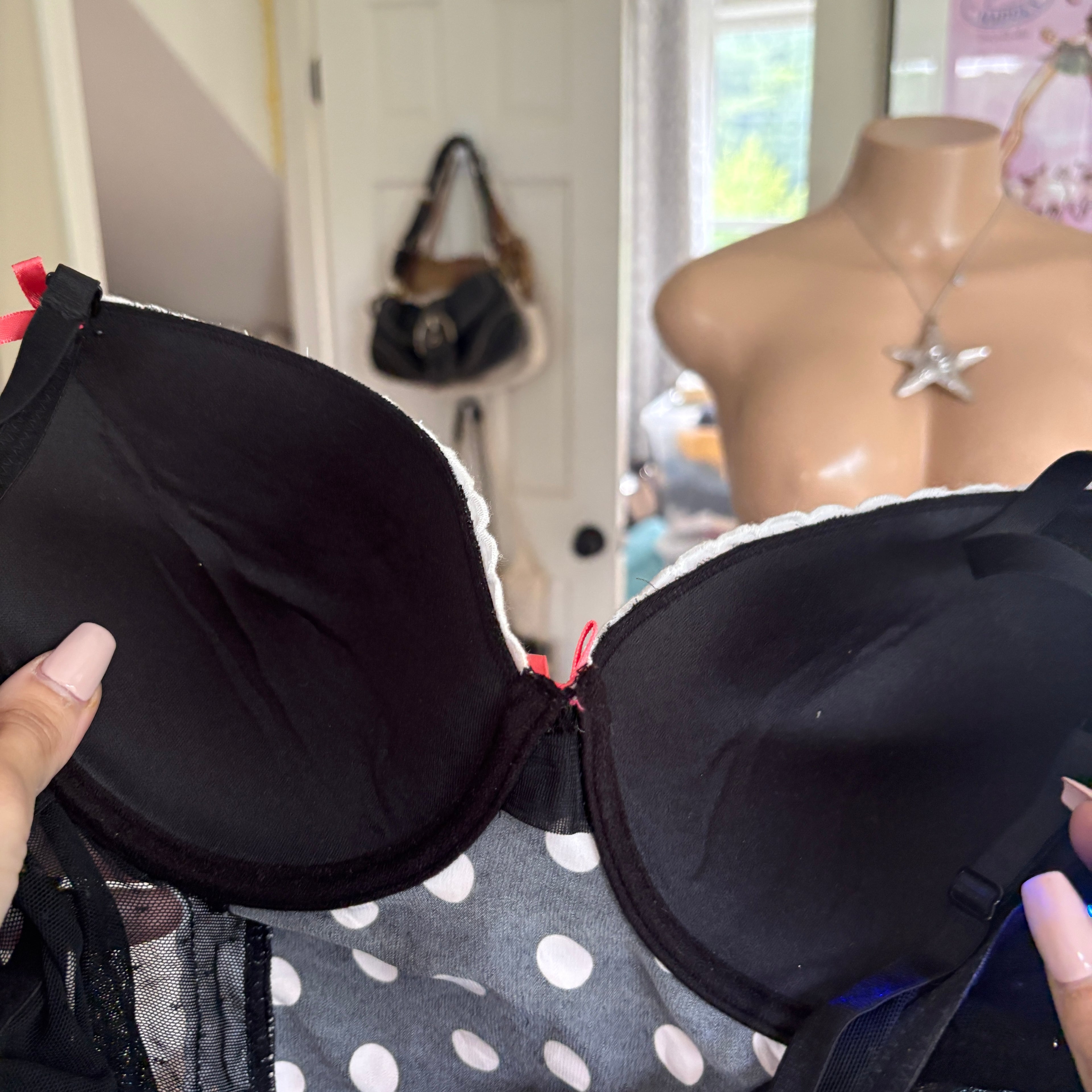 00s black & white polka dot bustier corset top (size 36)