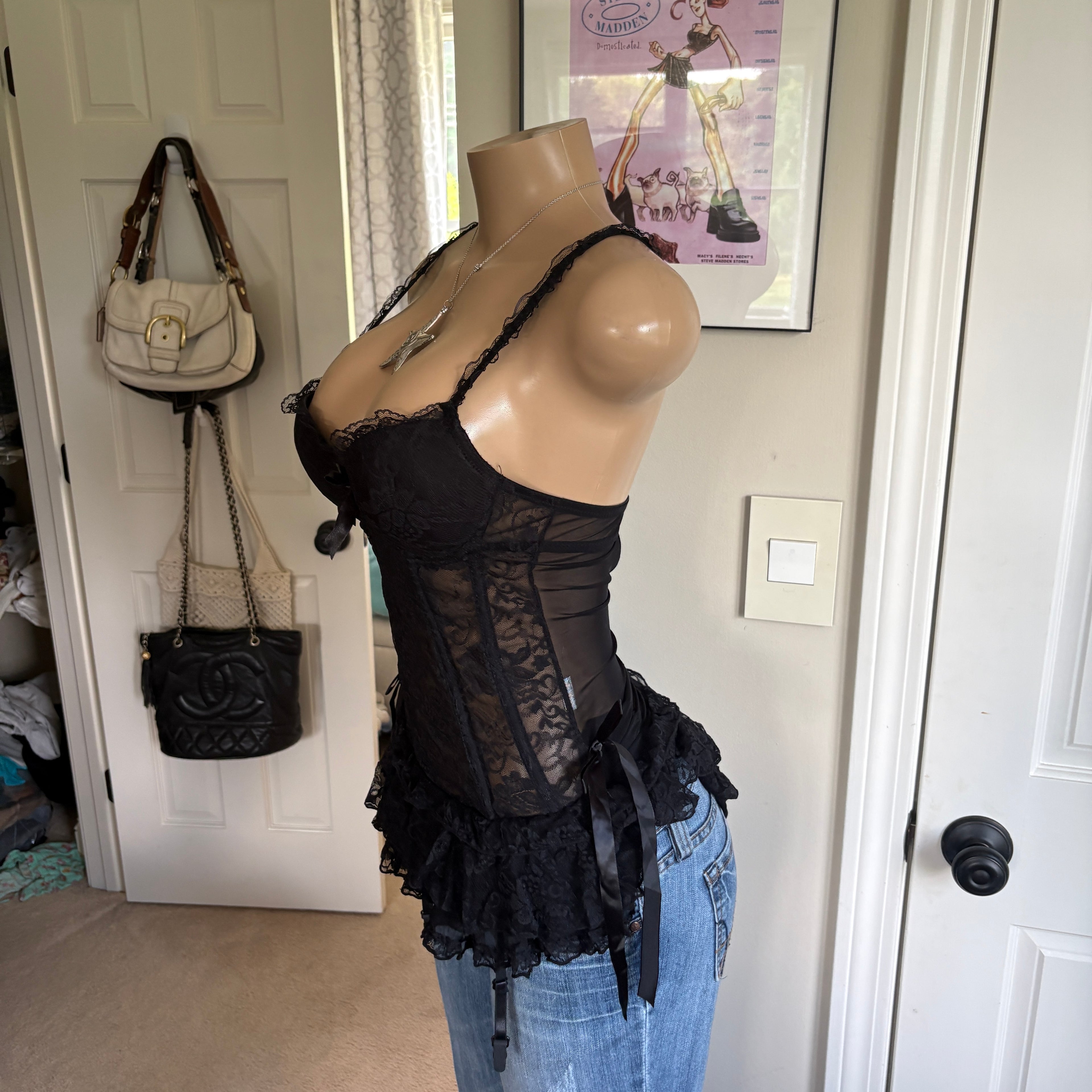 00s black floral lace bustier corset lingerie top (size 34A)