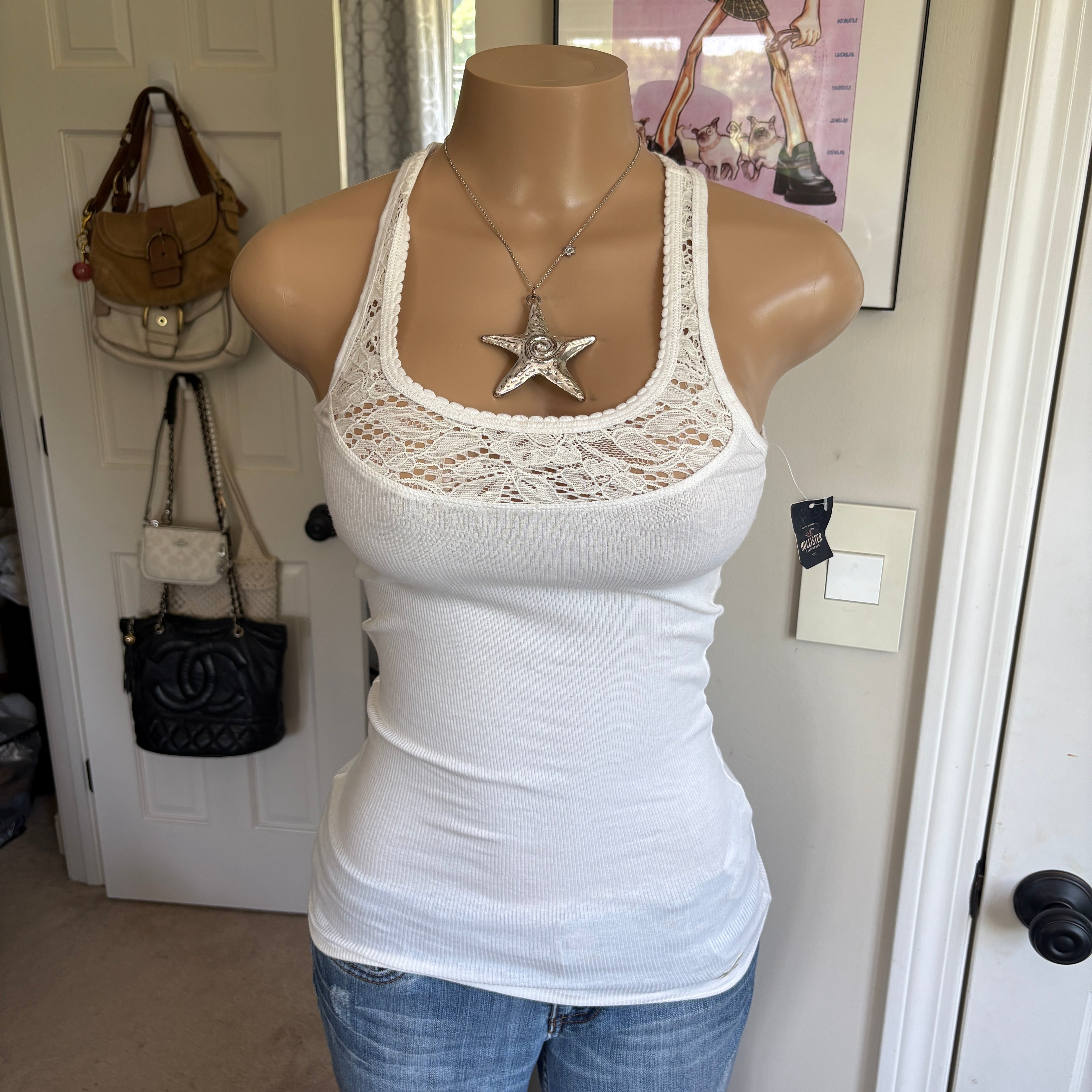 00s Hollister white lace tank top (size S)