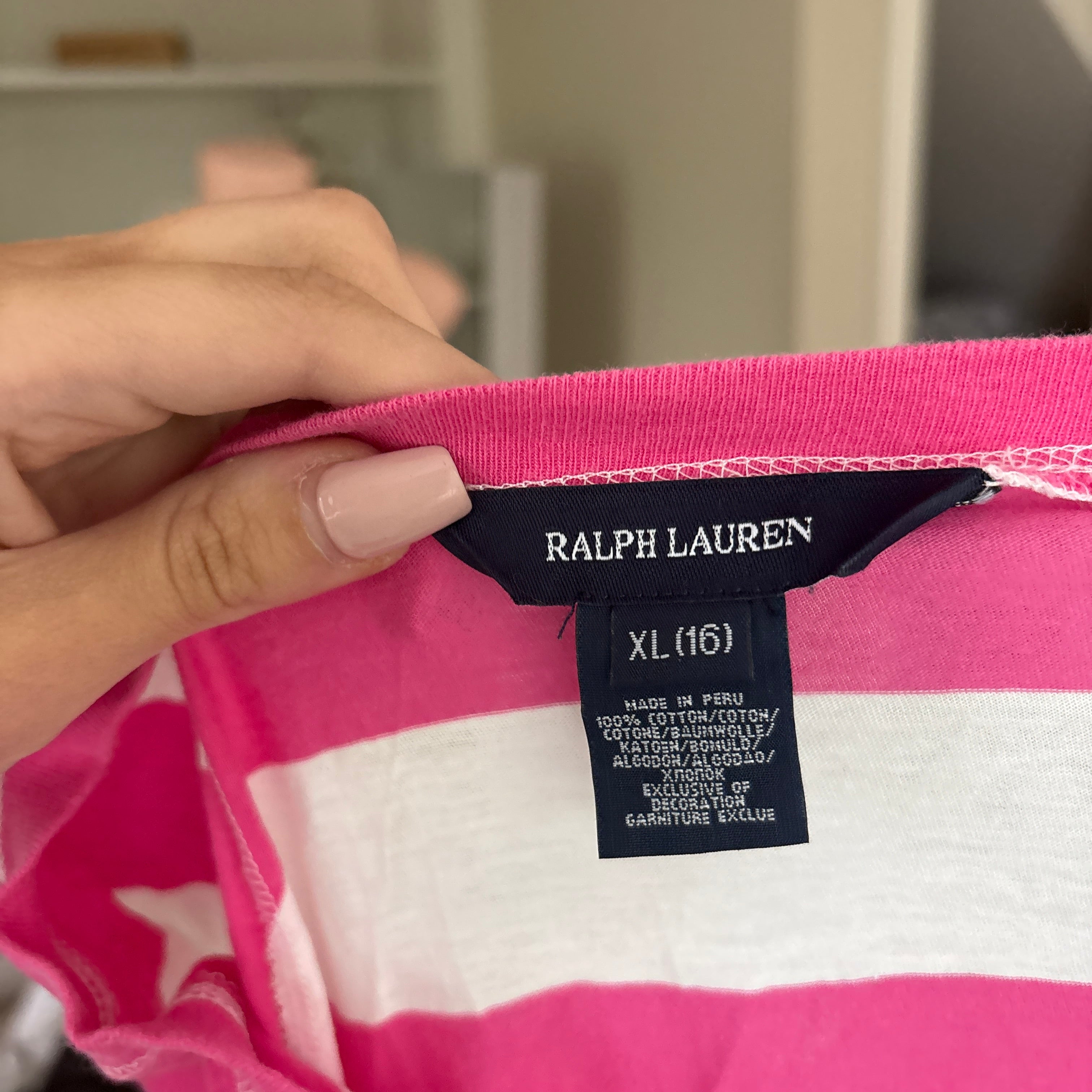 00s Ralph Lauren pink & white striped t shirt (size XS)