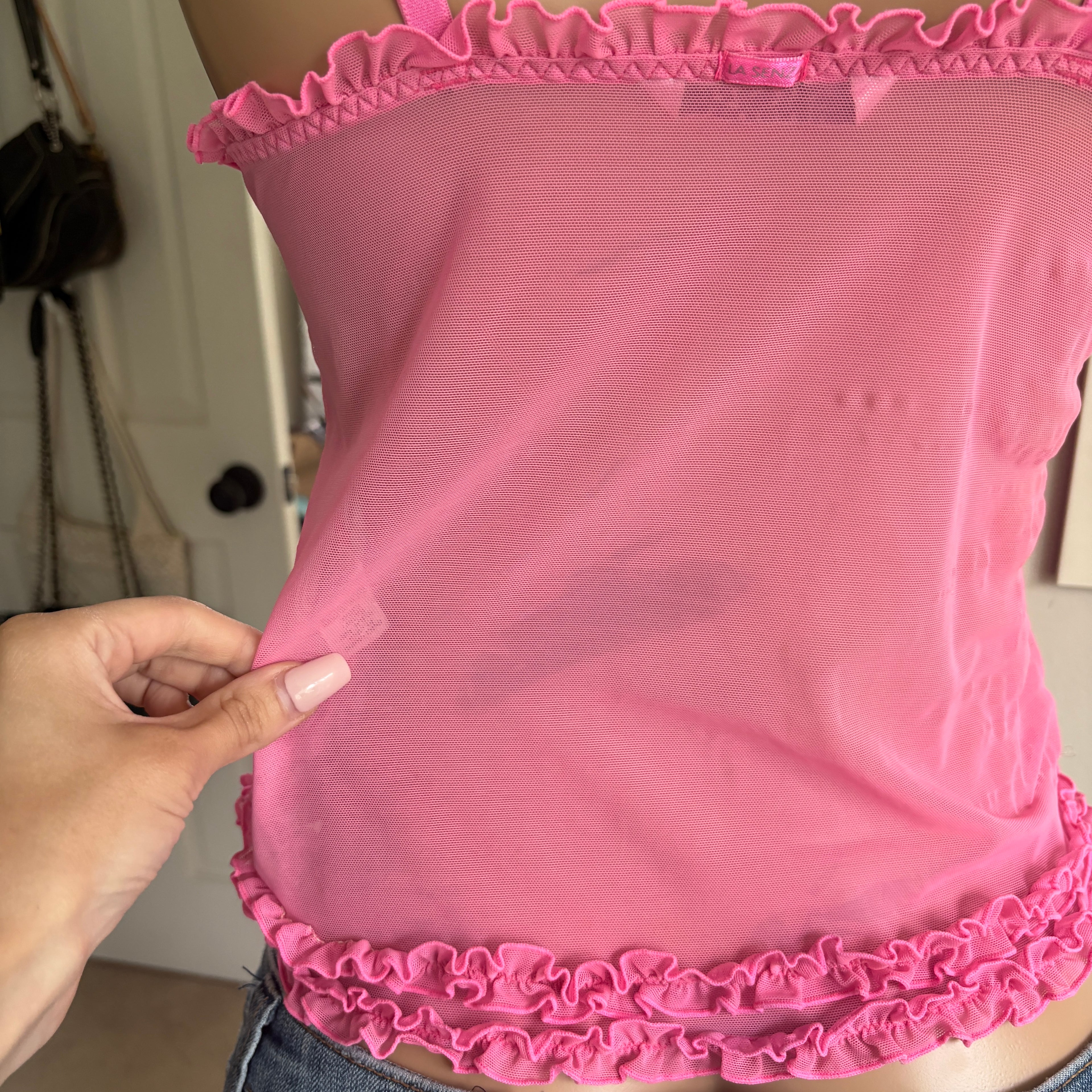 00s pink ruffle lingerie cami (size M)
