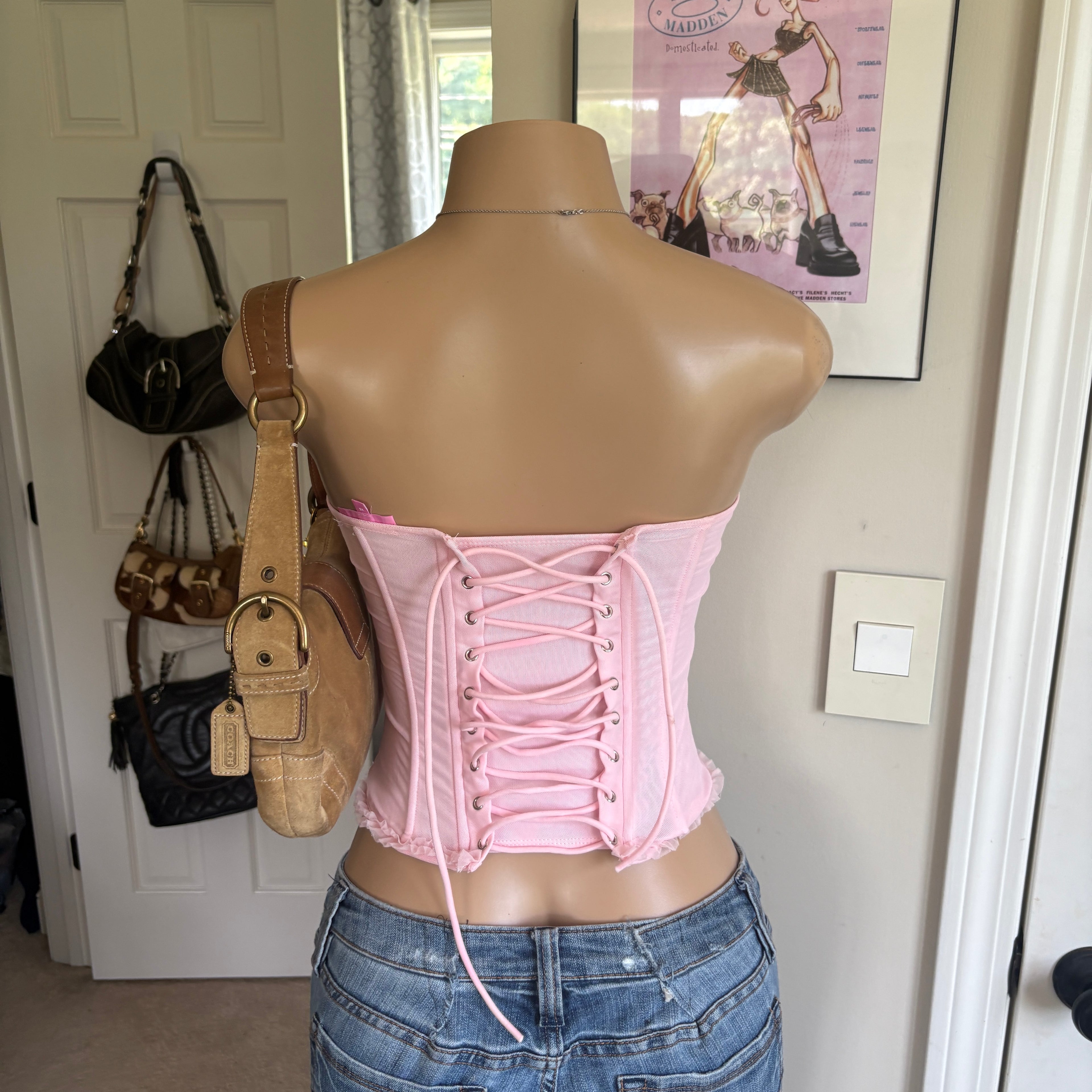 Edikted pink strapless corset top (size XS)