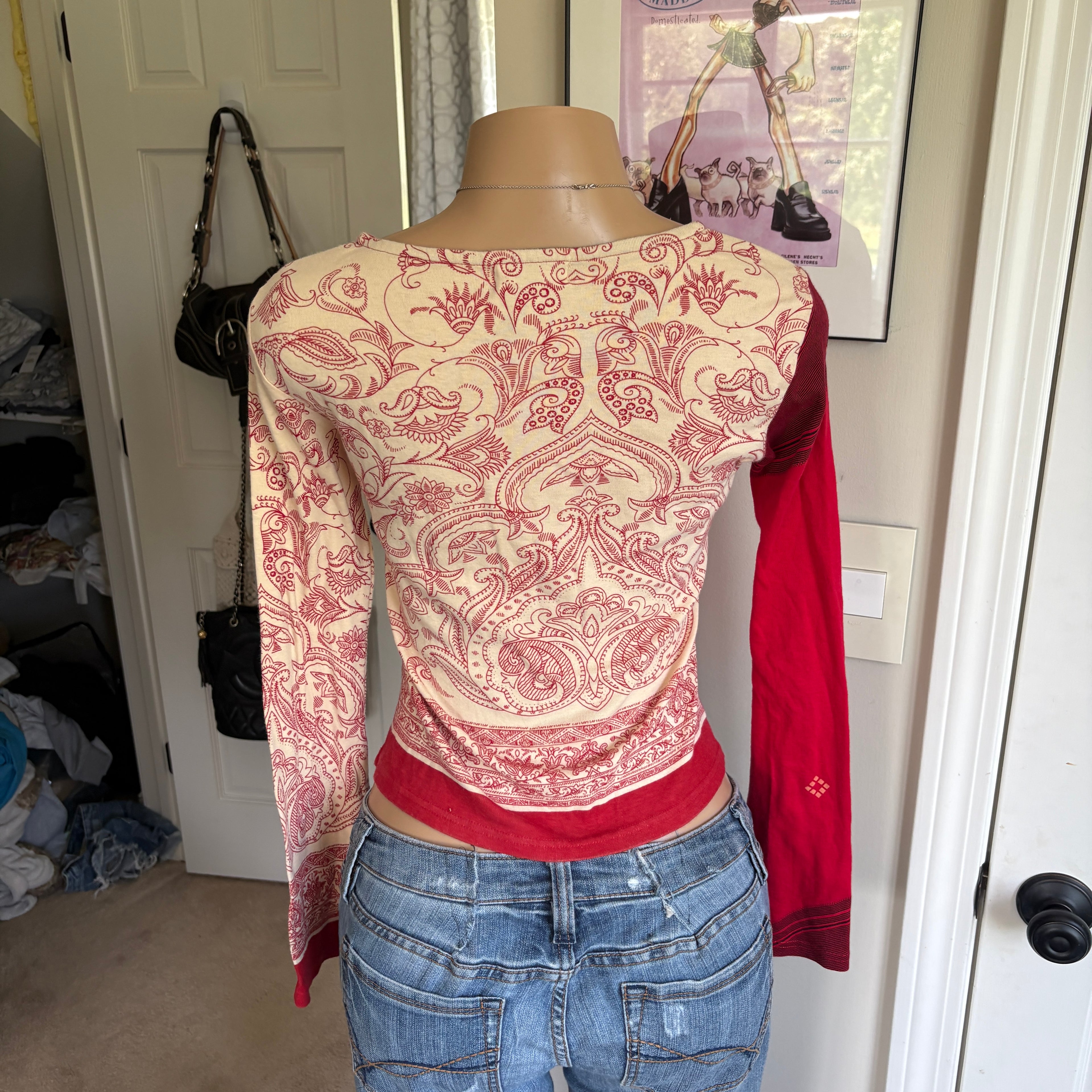 00s rare Custo Barcelona red paisley long sleeve (size S)