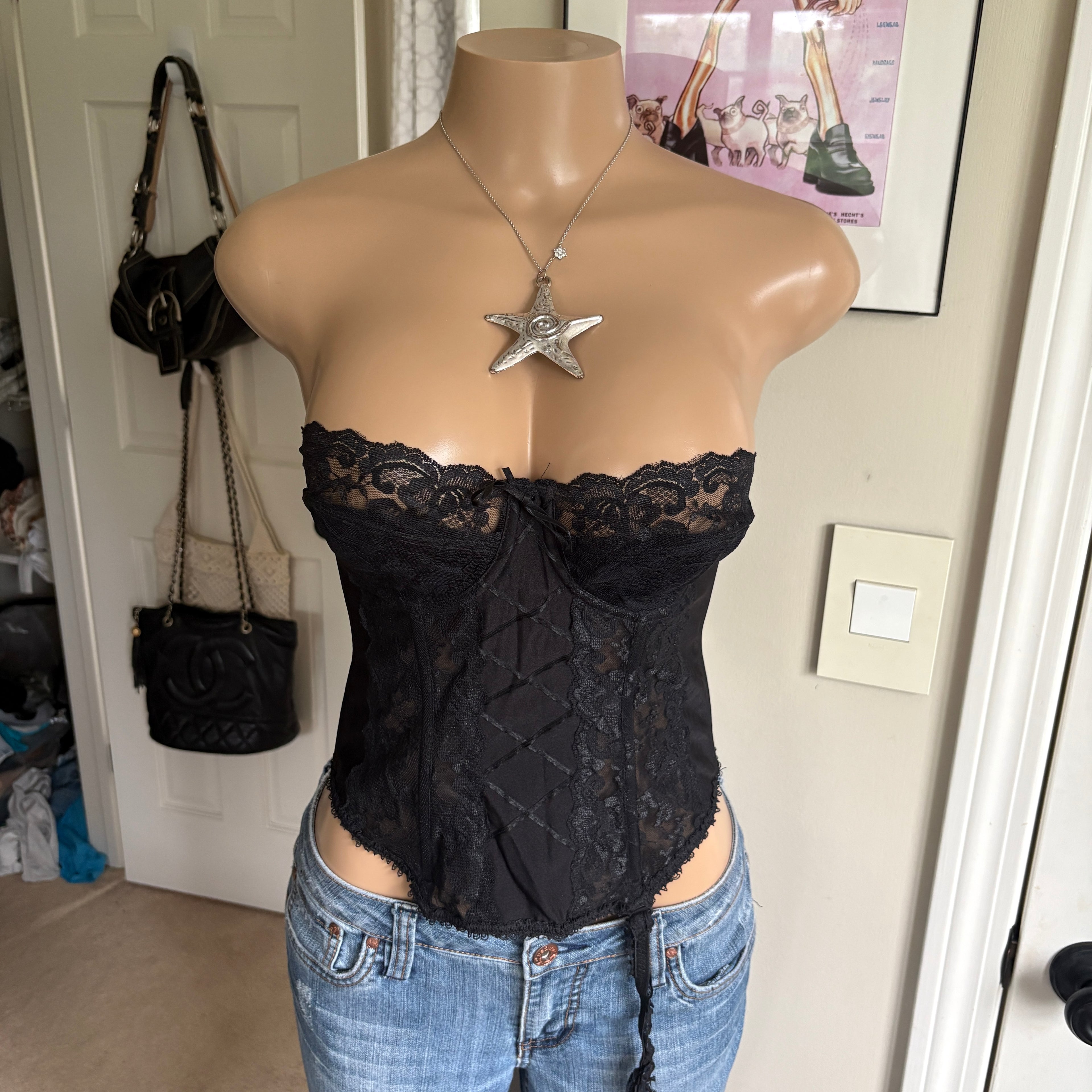 00s black lace strapless corset top (size 36B)