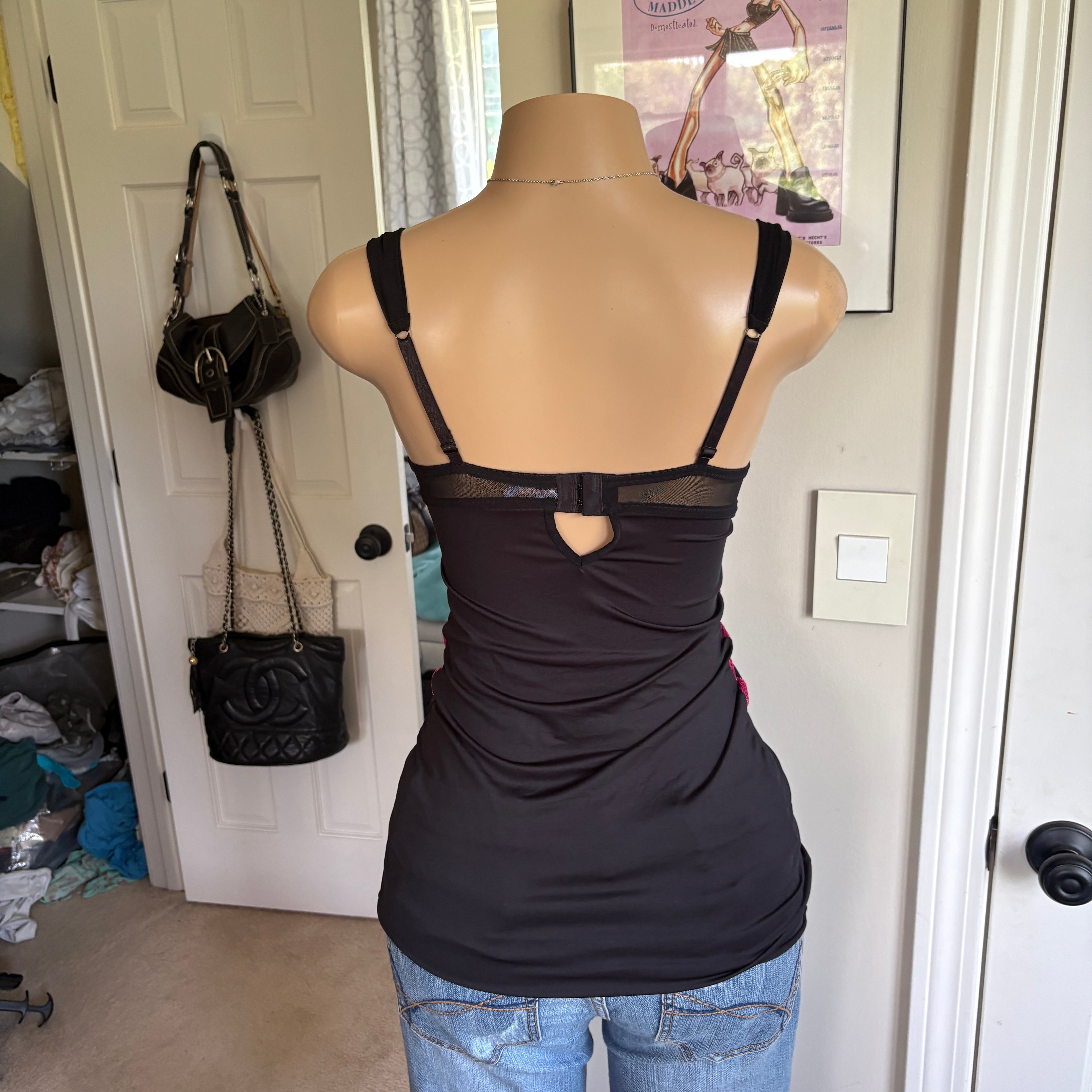 00s black & pink corset bustier top (size S)