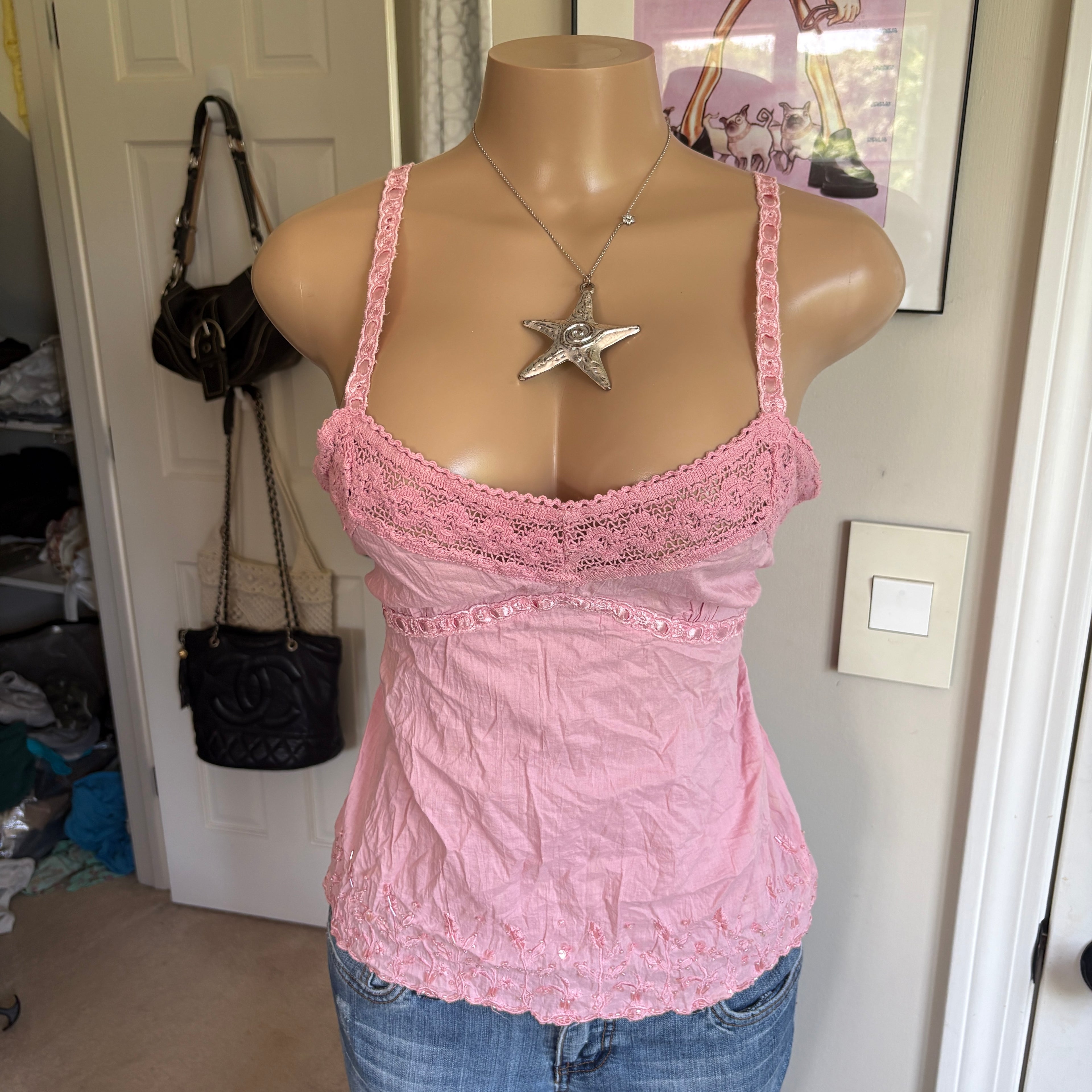 00s pink tie back cami (size S)