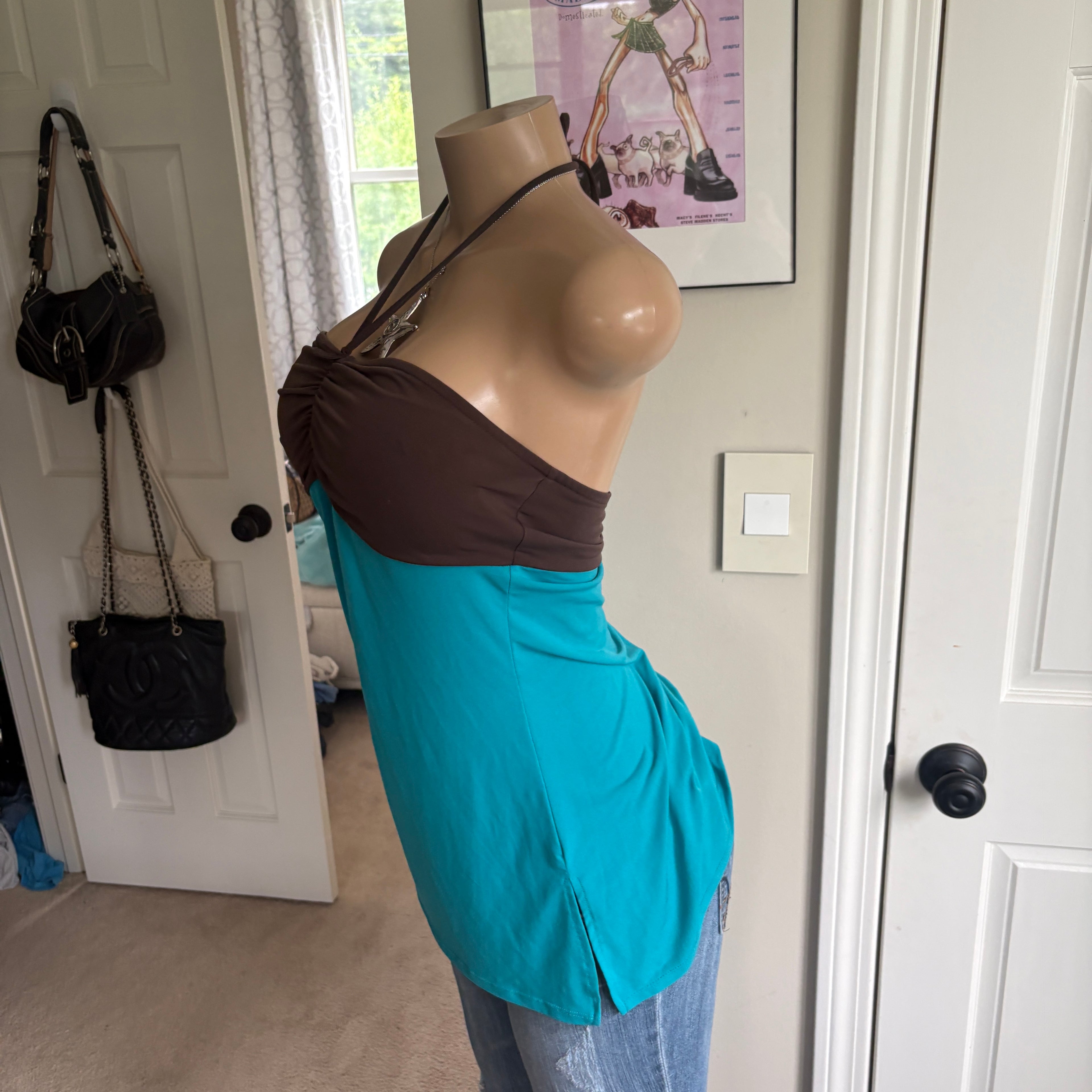 00s teal & brown halter top (size M)