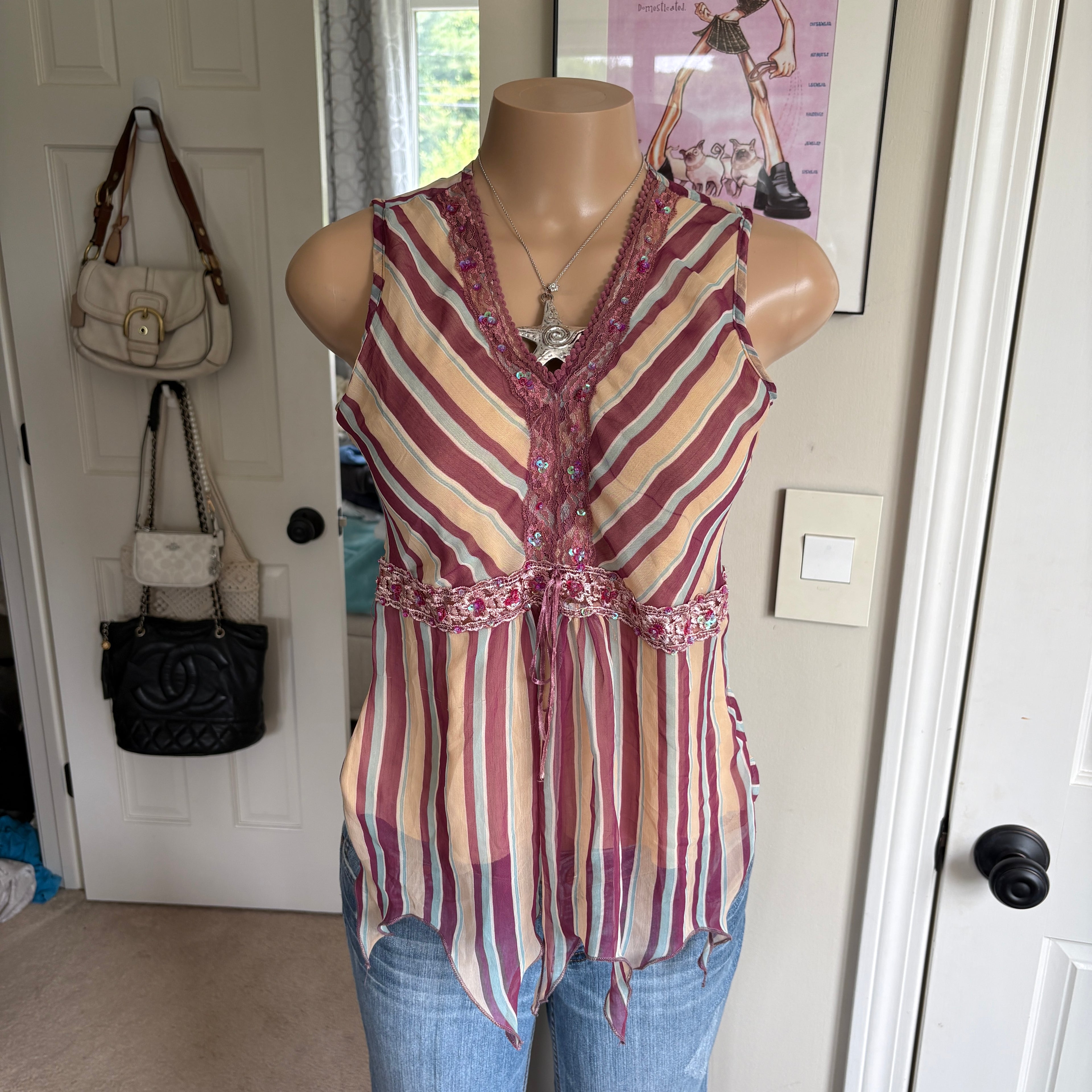 00s striped mesh tank top (size M)
