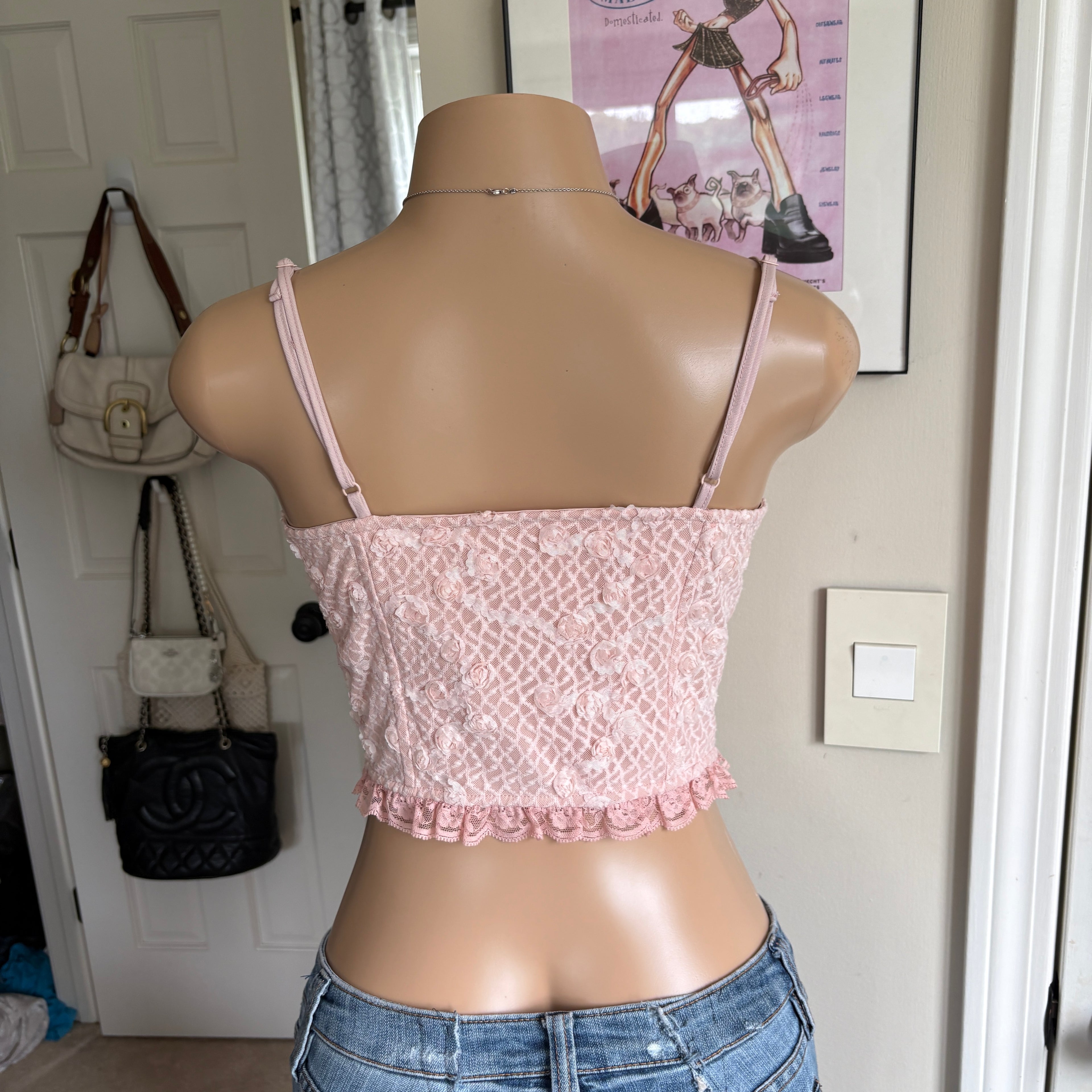 00s pink bow lace corset cami (size M/L)
