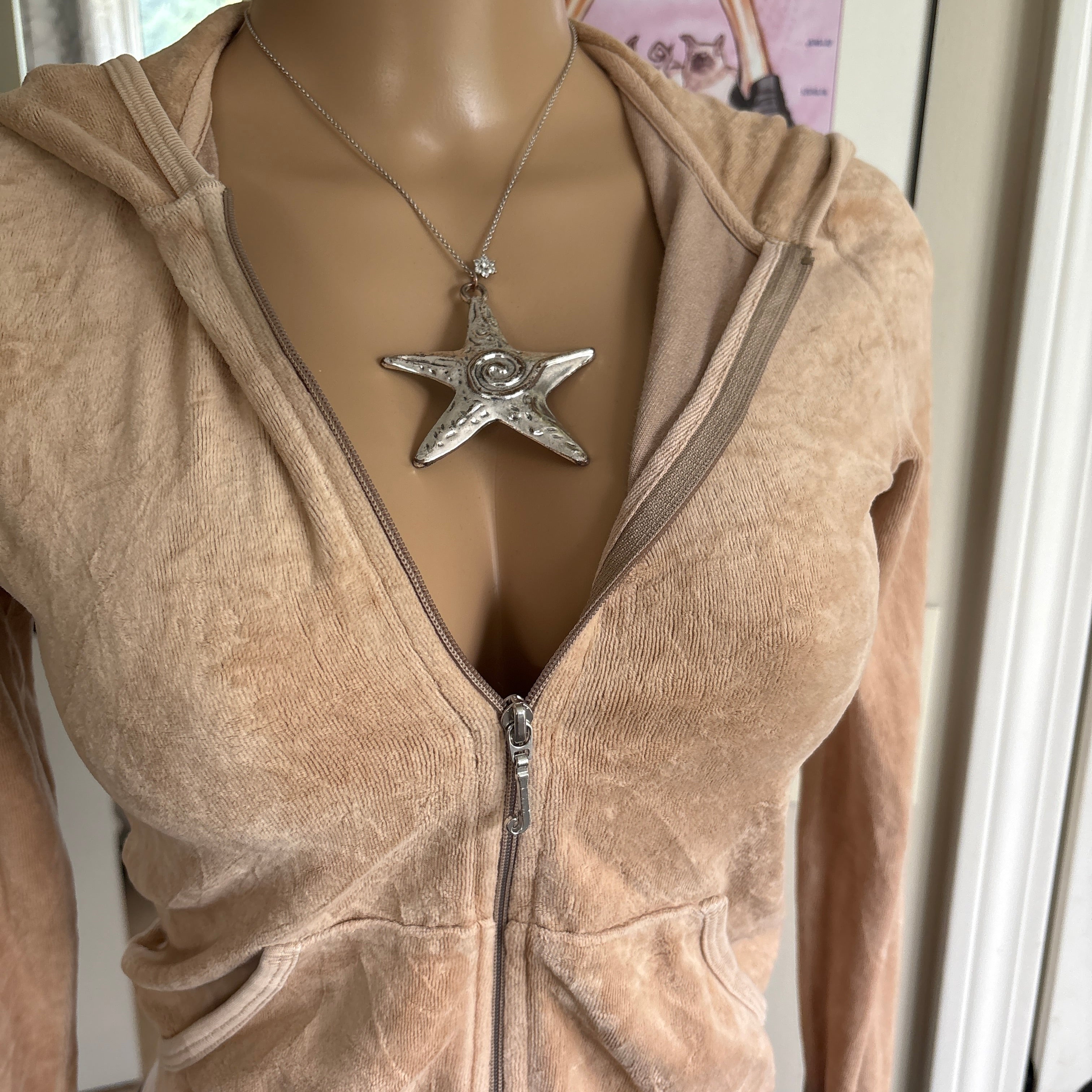 00s vintage Juicy Couture tan velour track zip hoodie (size S)